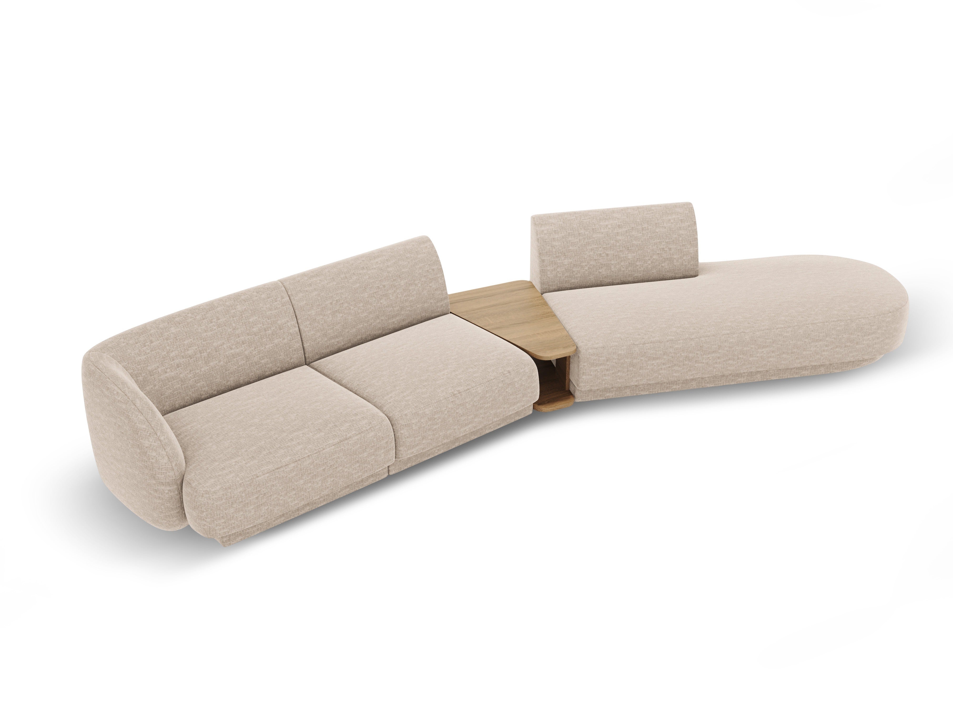 Modulaire bank met rechtszijdige armleuning en tafel, 4-persoons MILEY, beige chenille