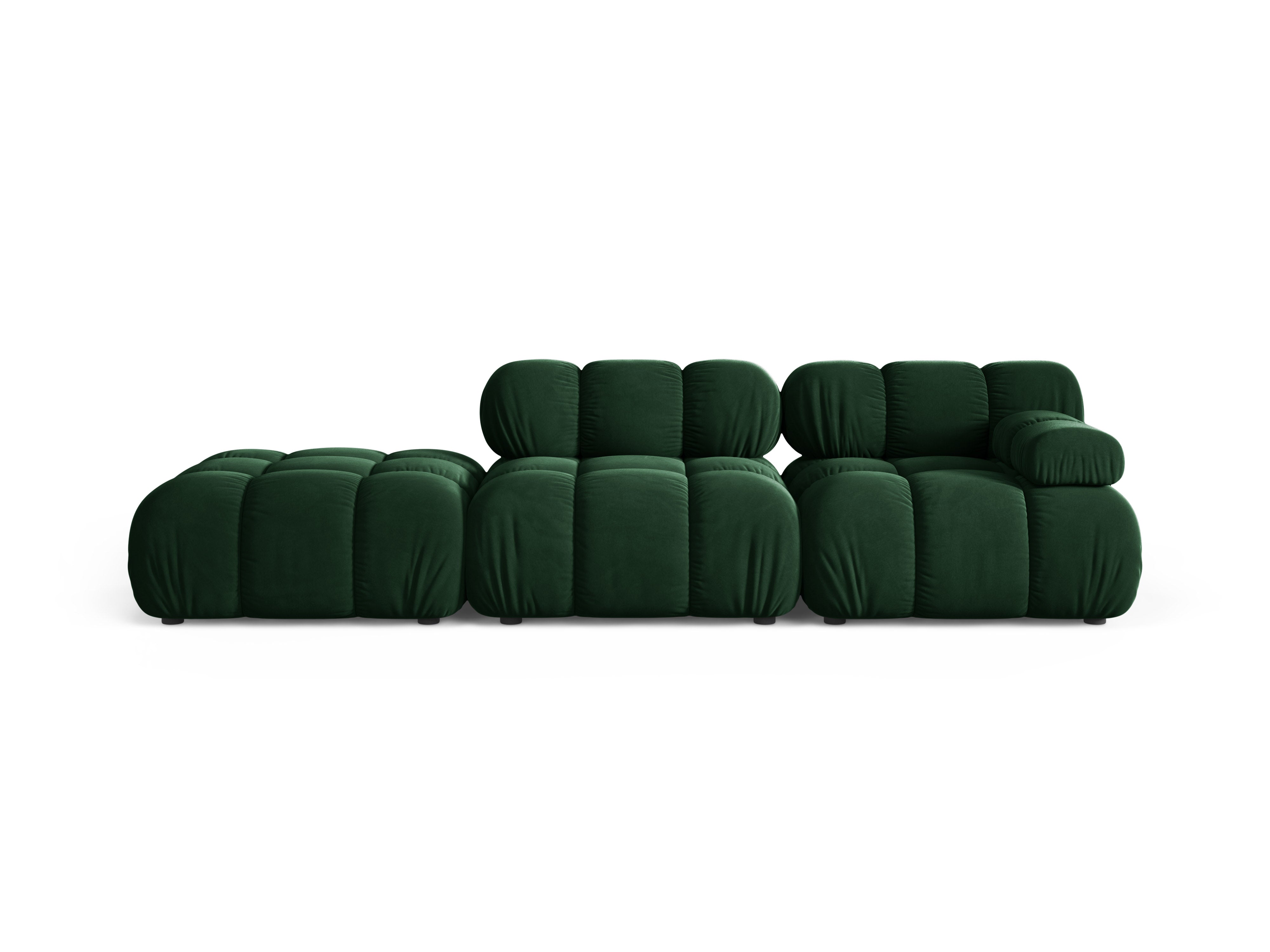Modulaire fluwelen bank BELLIS, open, links, in bottlegroen.