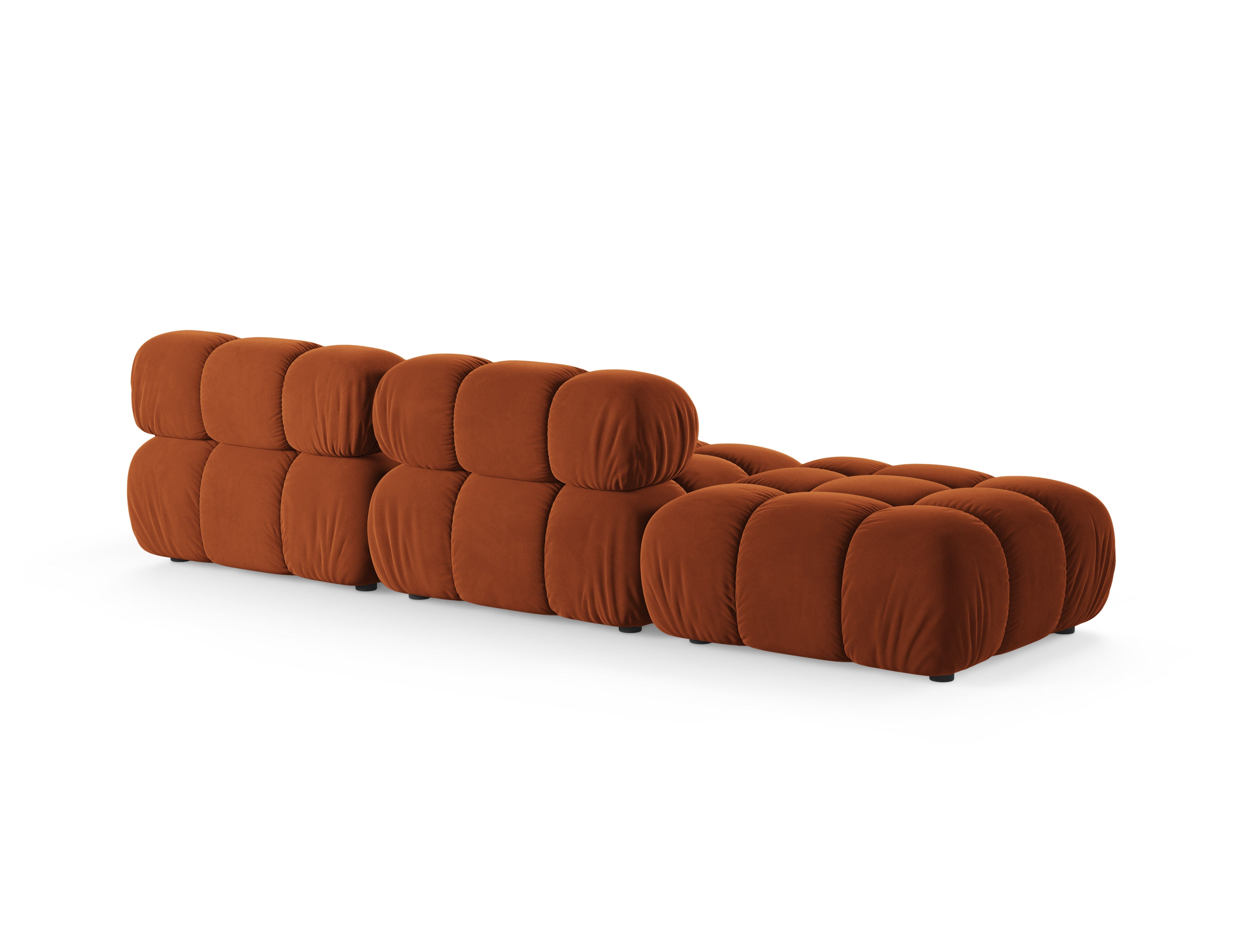 Modulaire bank van fluweel, open, links BELLIS, baksteen kleur.