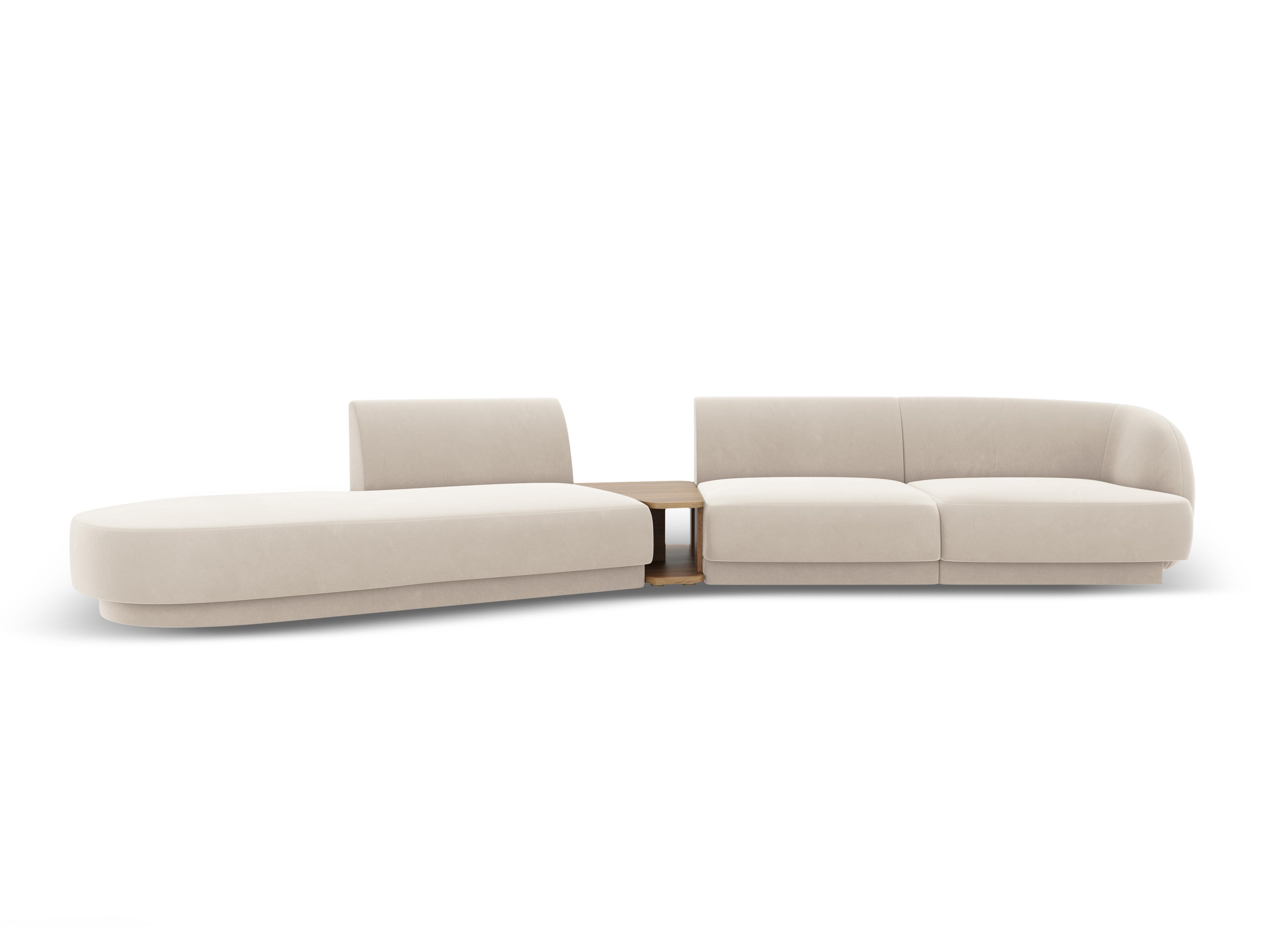 Modulares Sofa links mit Tisch, 4-Sitzer, samtig, MILEY, hellbeige