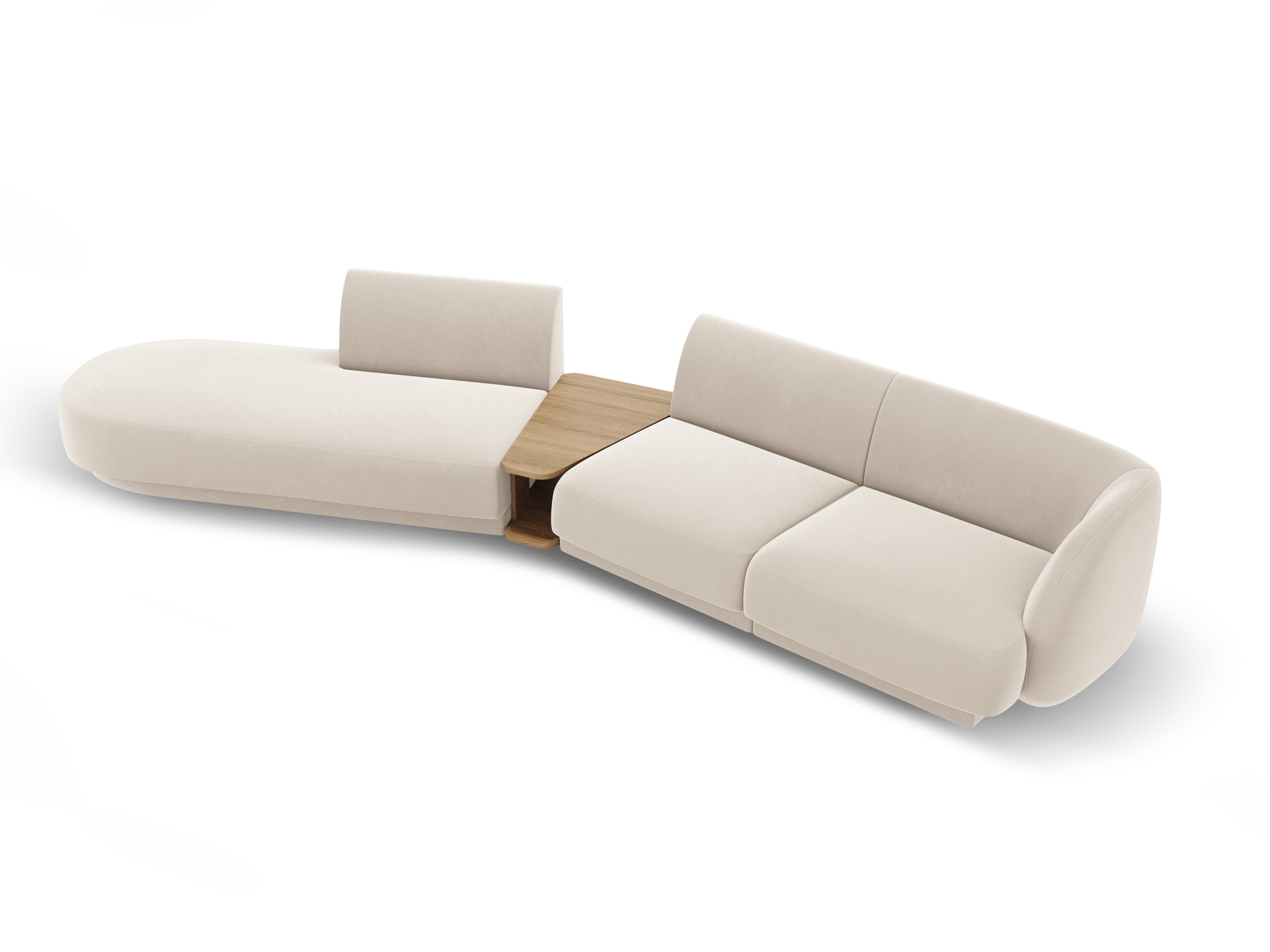 Modulares Sofa links mit Tisch, 4-Sitzer, samtig, MILEY, hellbeige