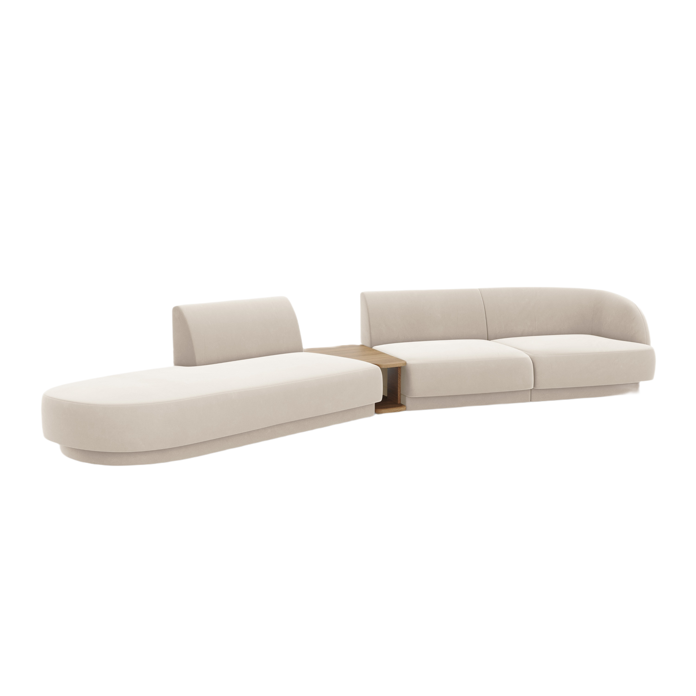 Modulares Sofa links mit Tisch, 4-Sitzer, samtig, MILEY, hellbeige