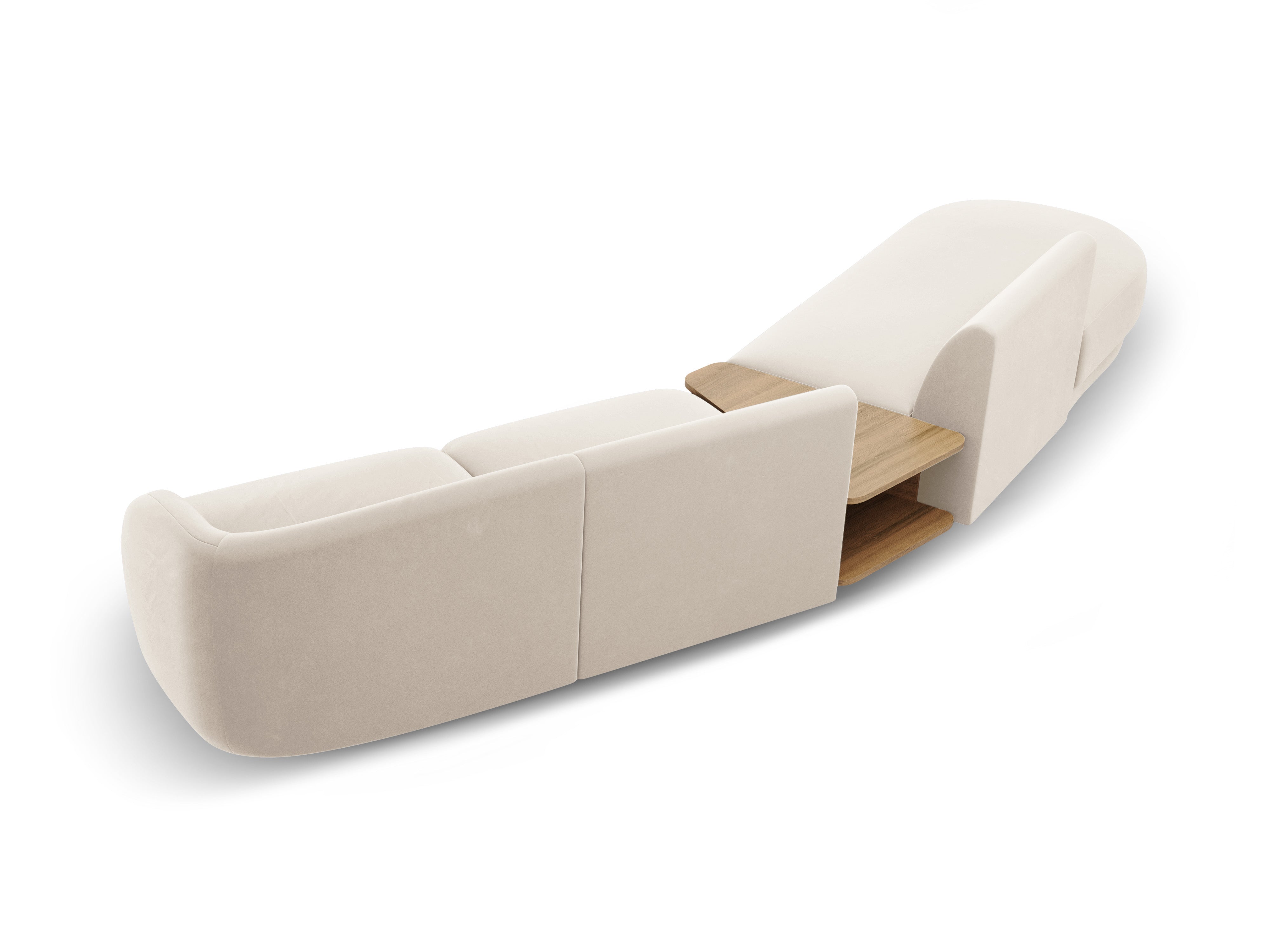 Modulares Sofa links mit Tisch, 4-Sitzer, samtig, MILEY, hellbeige