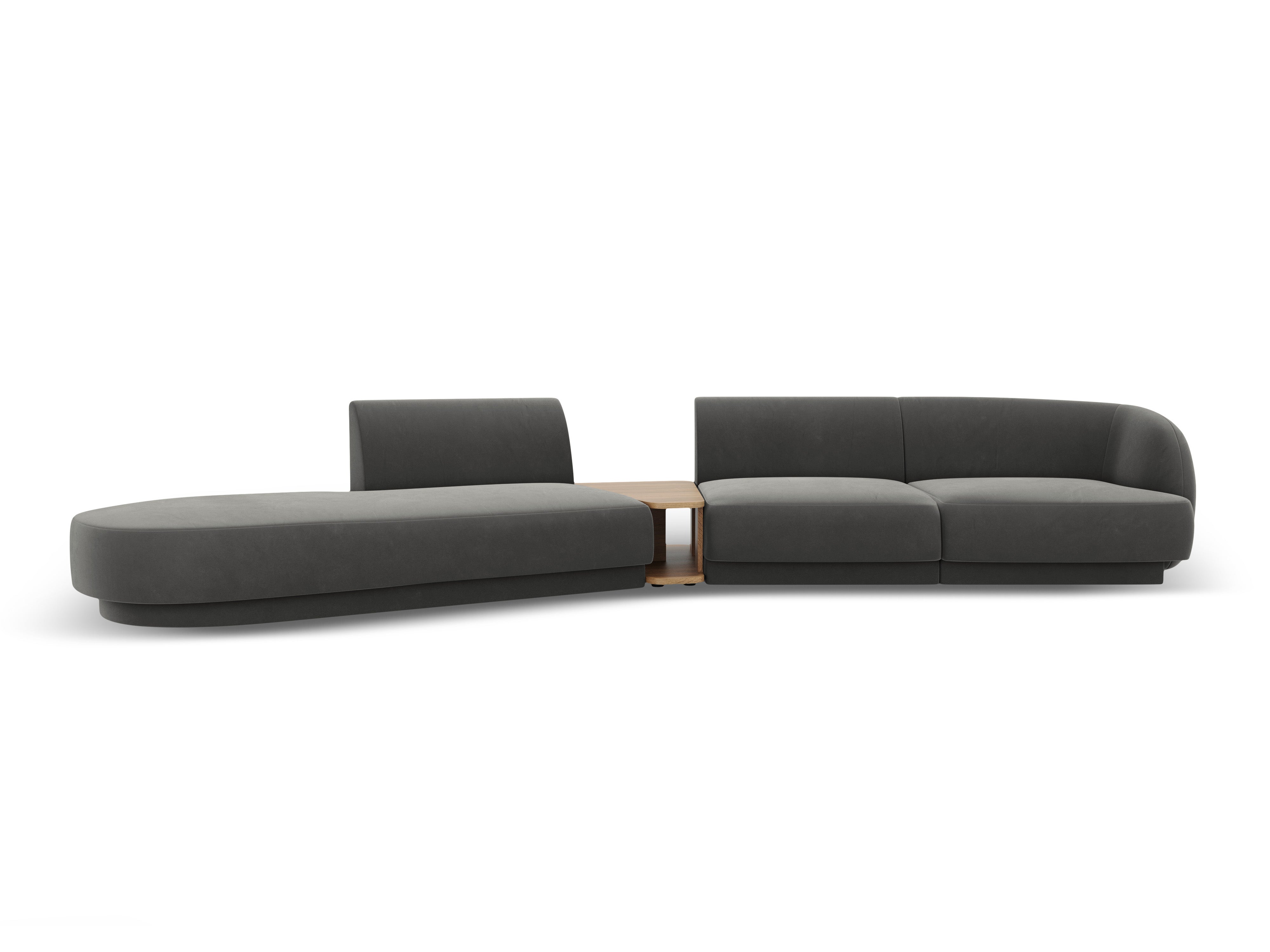 Modulares Sofa links mit Tisch, 4-sitzig, samt MILEY, hellgrau