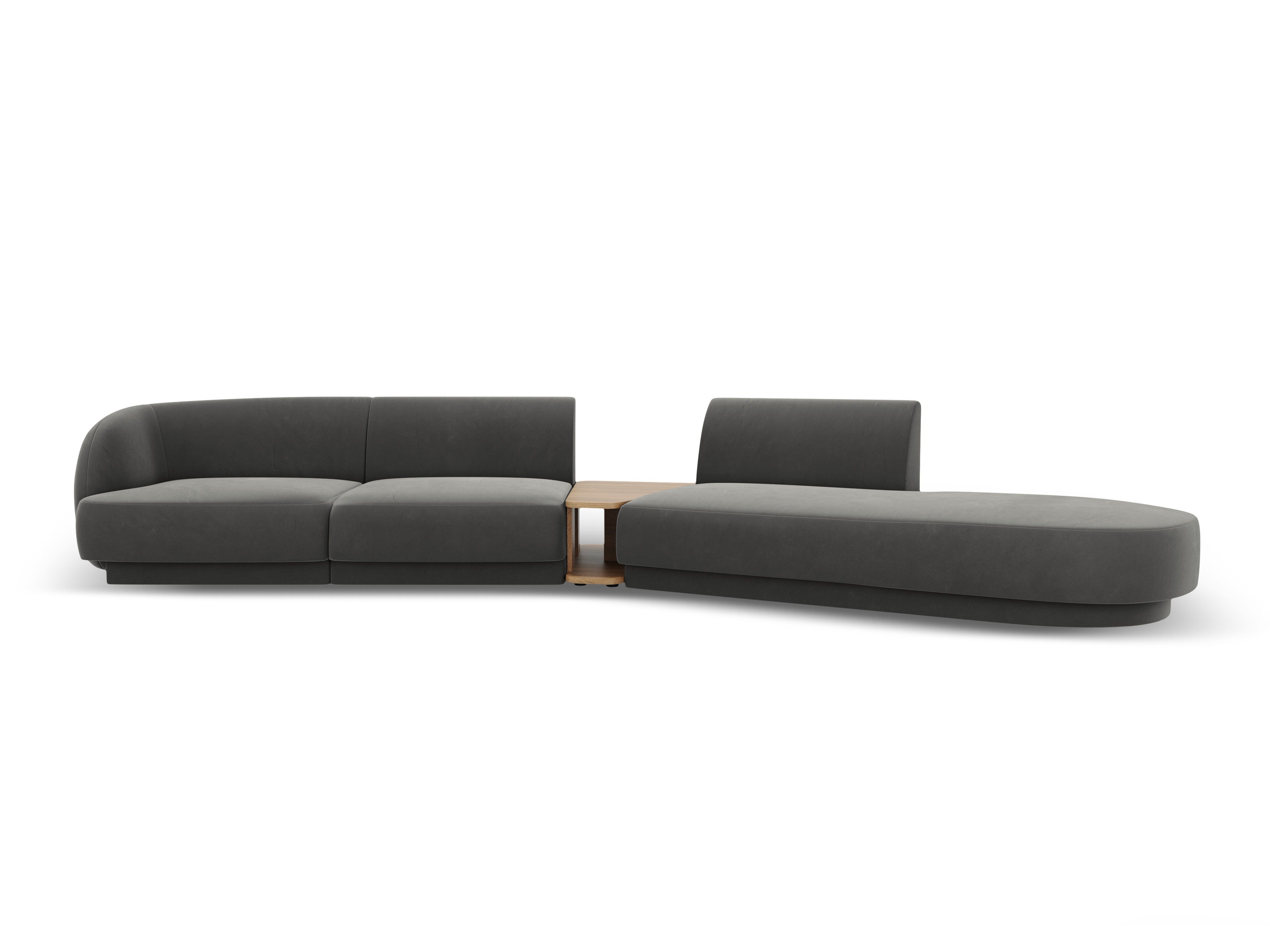 Right-facing modular sofa with table for 4 people in light gray velvet MILEY