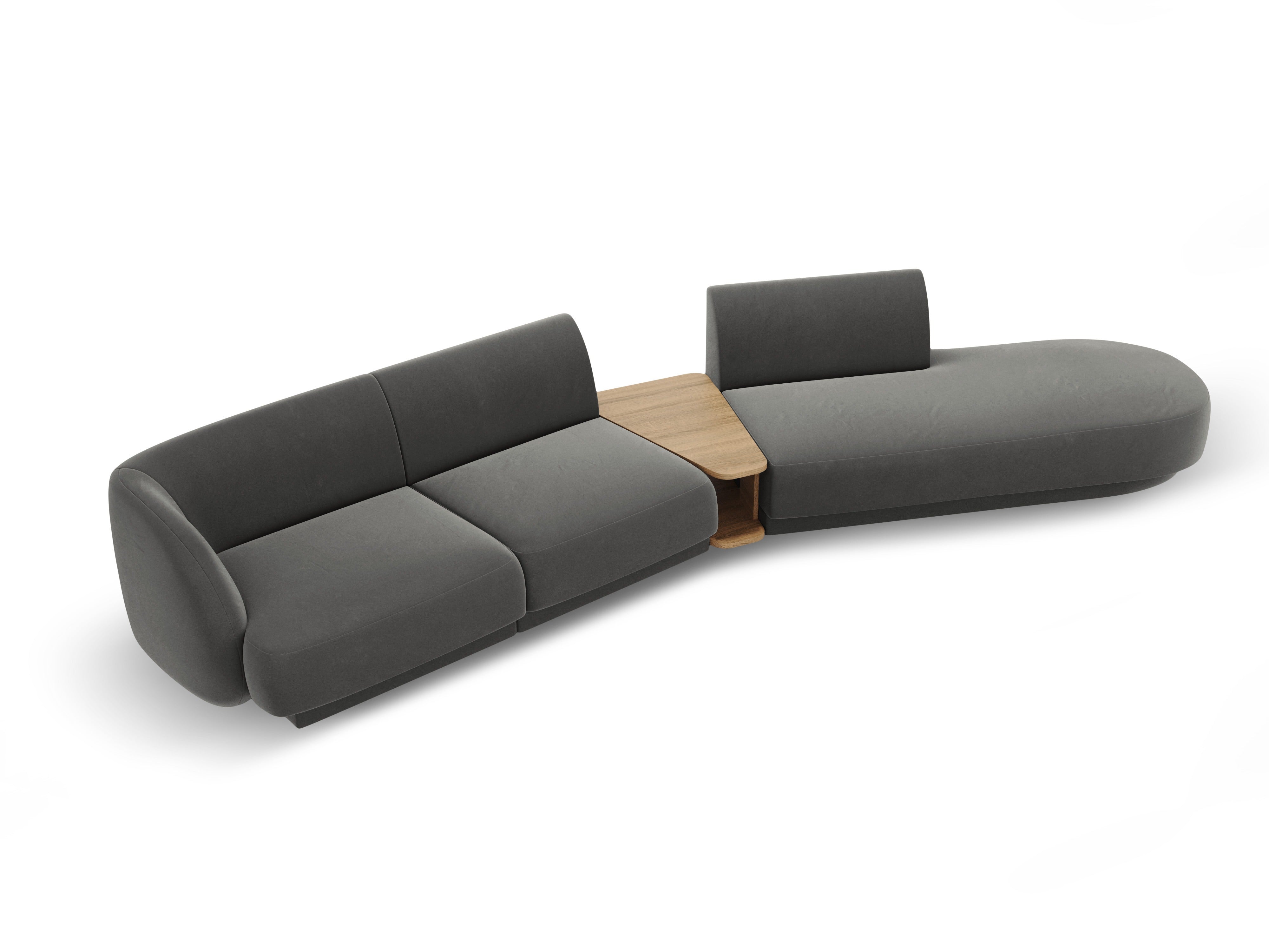 Right-facing modular sofa with table for 4 people in light gray velvet MILEY