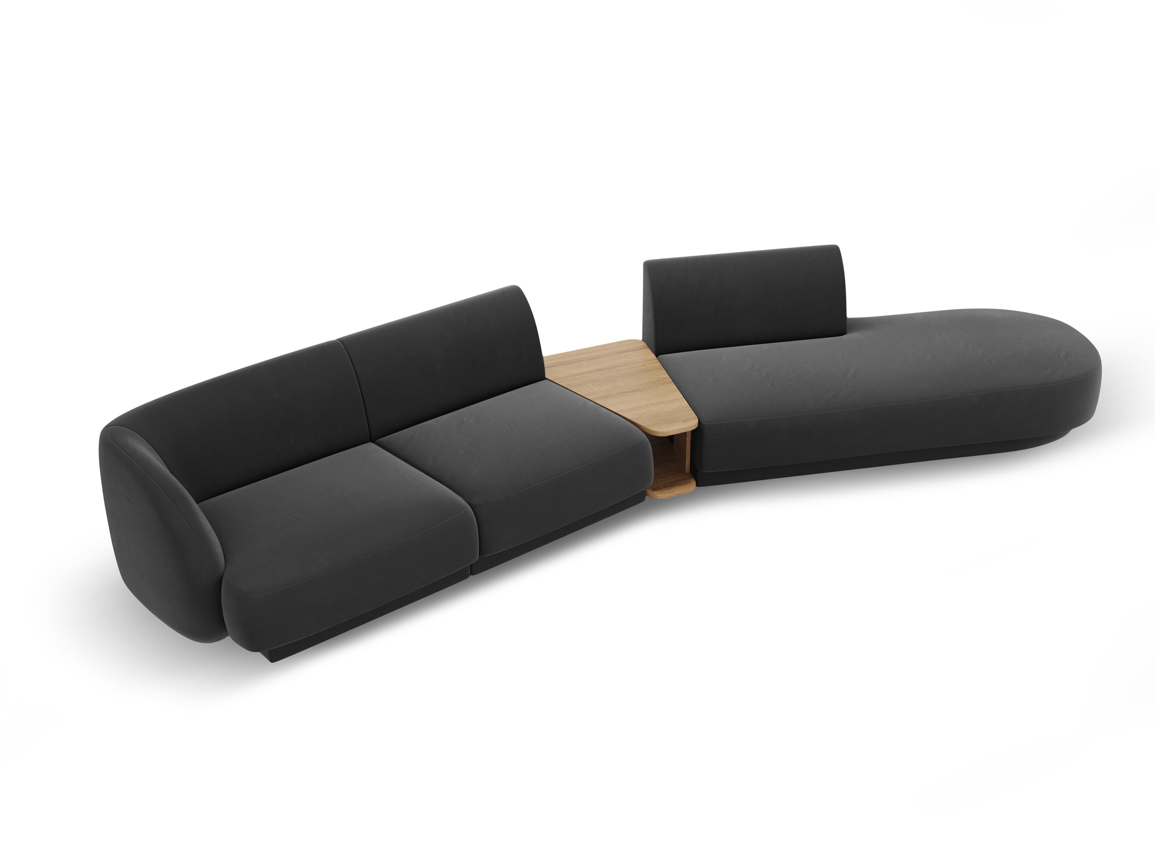 Right-facing modular sofa with table for 4 people in velvet MILEY gray