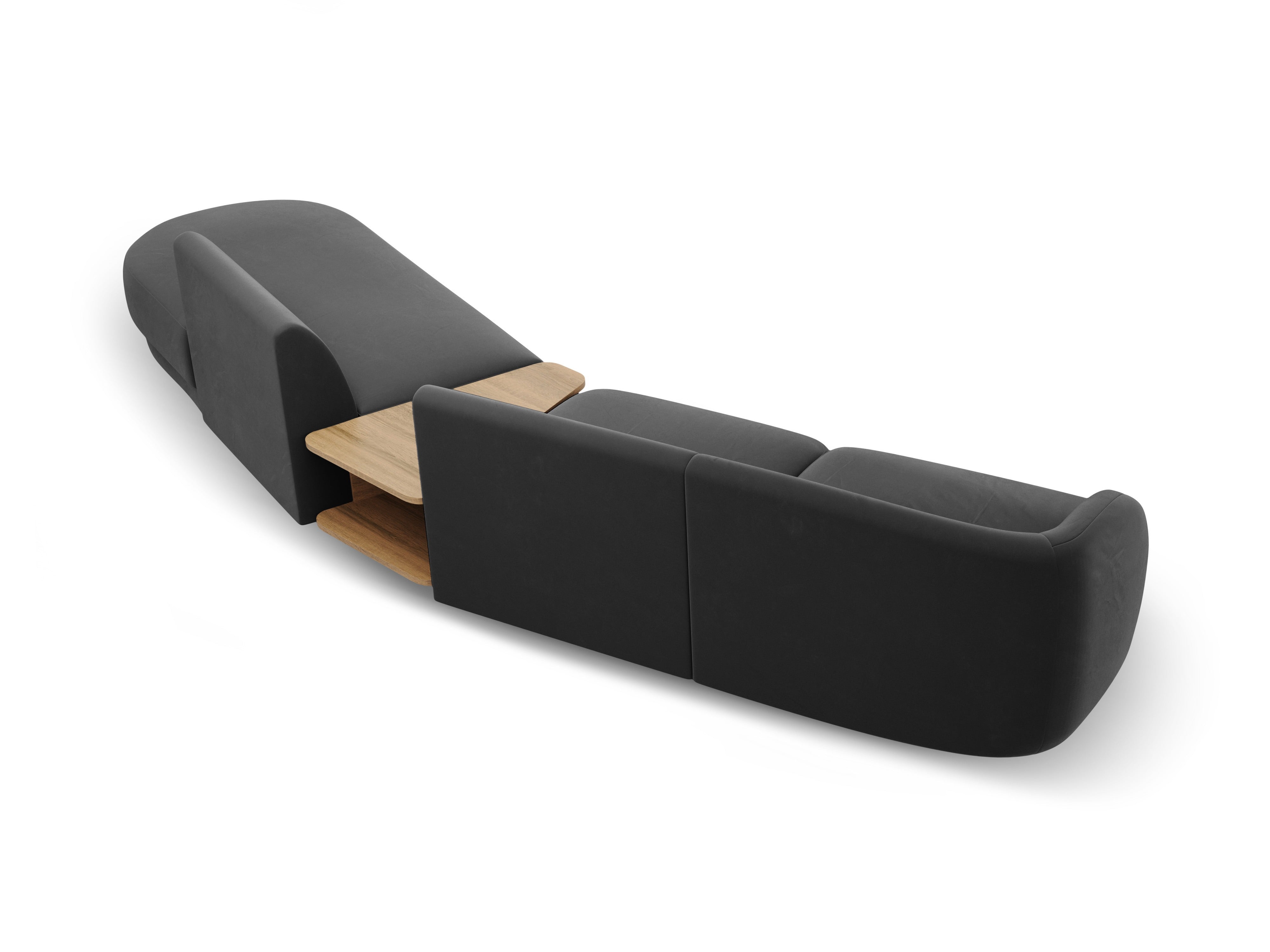 Right-facing modular sofa with table for 4 people in velvet MILEY gray