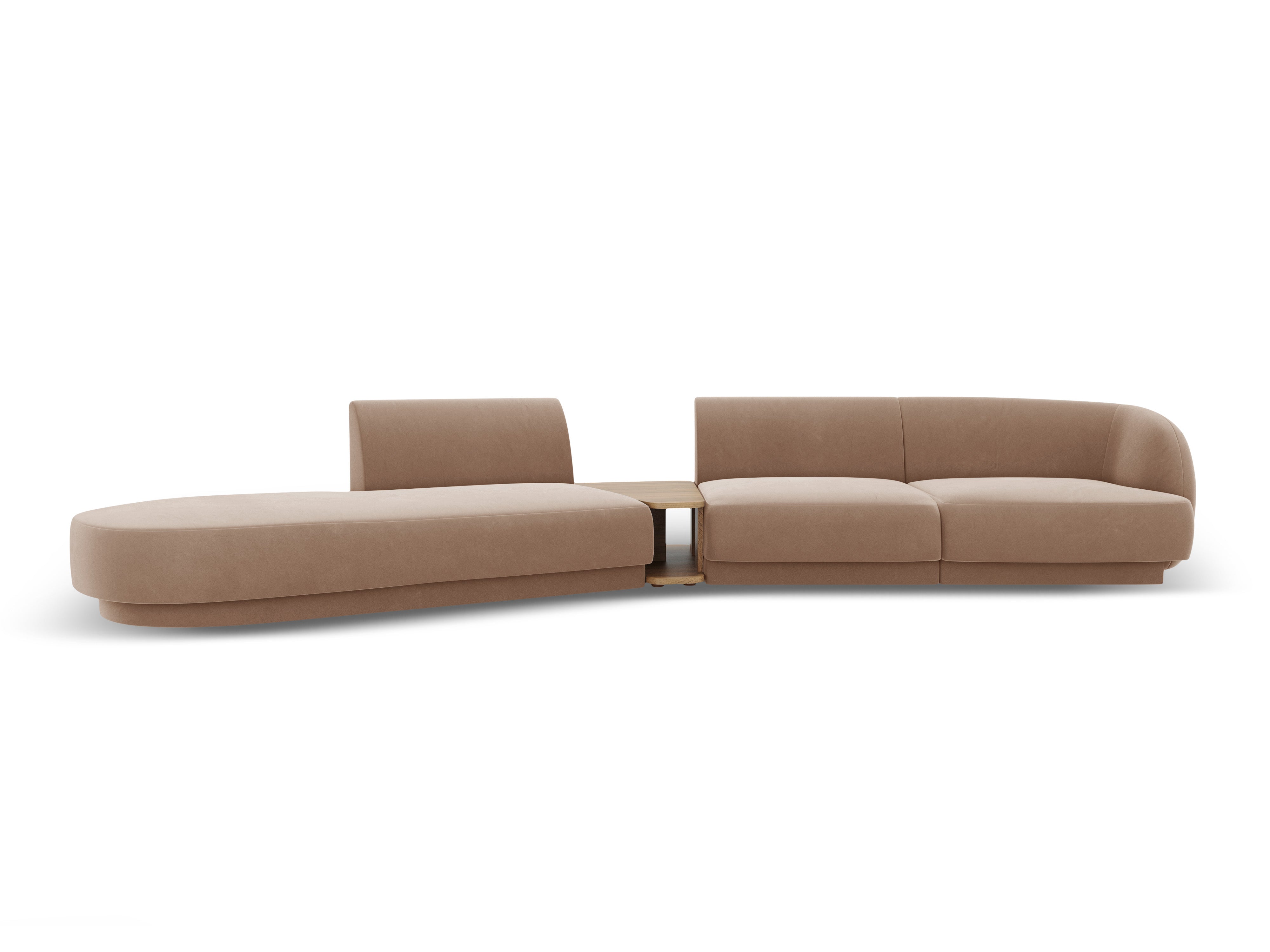 Left-sided modular sofa with table for 4 people in velvet MILEY cappuccino