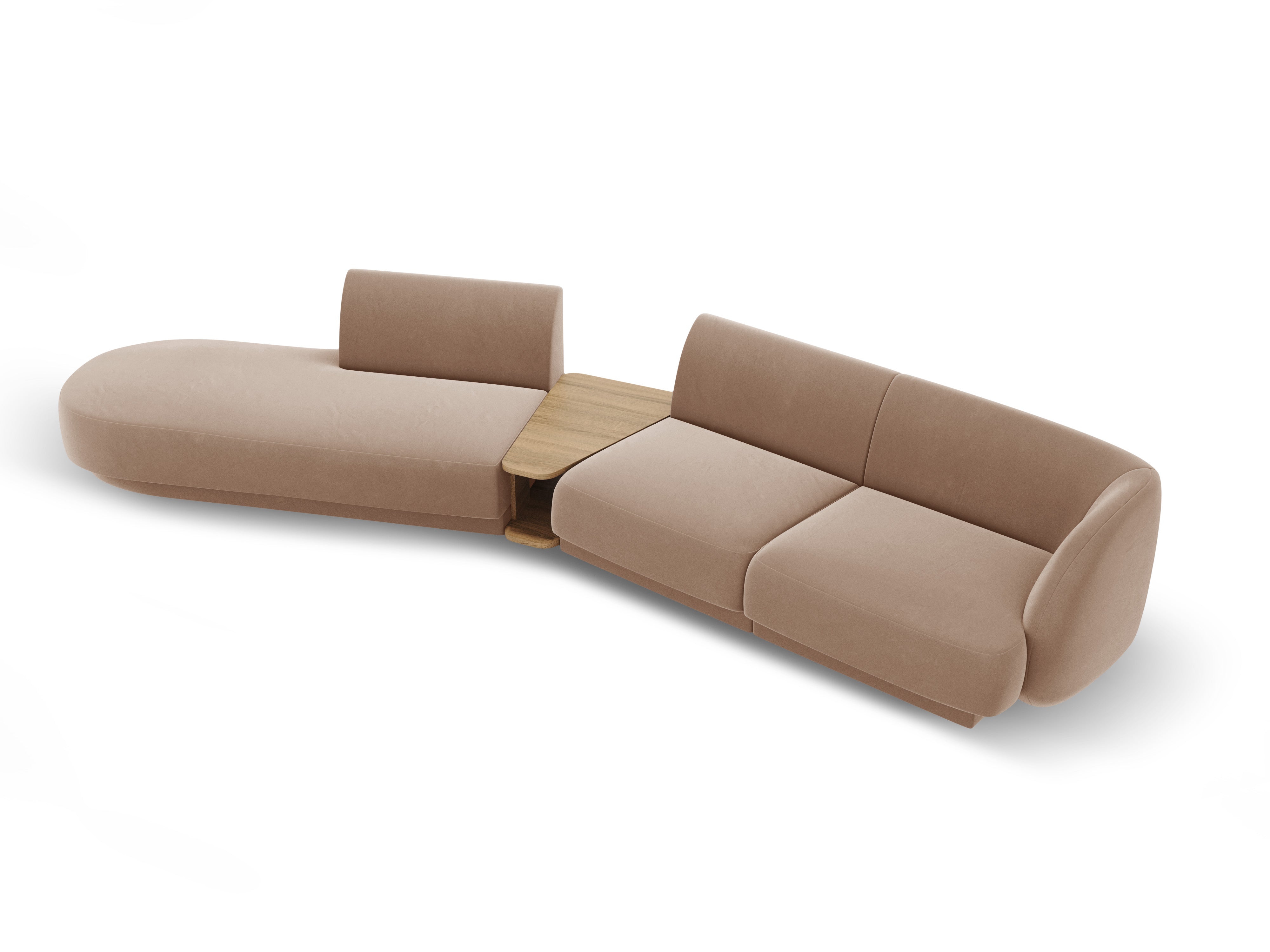 Left-sided modular sofa with table for 4 people in velvet MILEY cappuccino