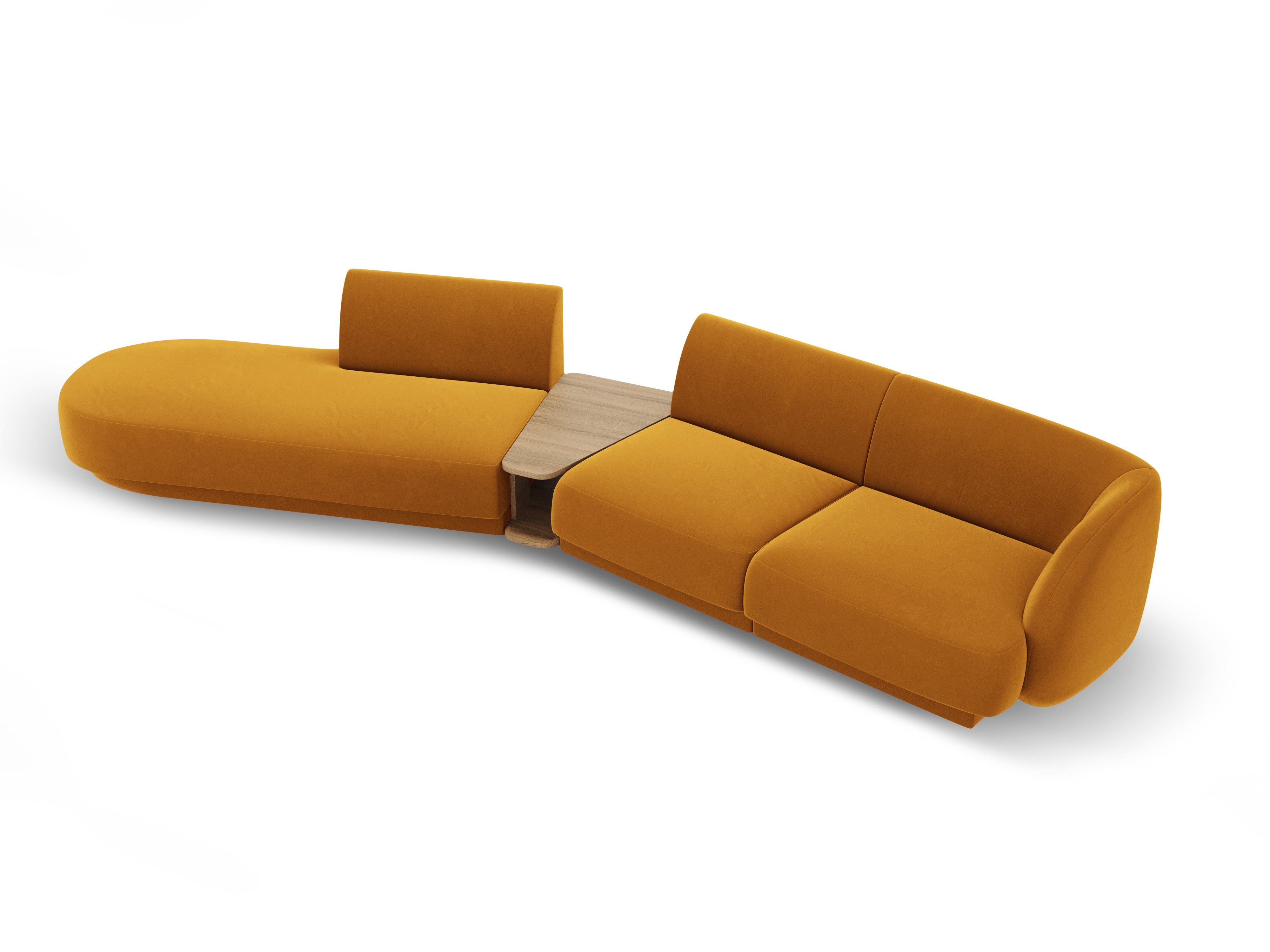 Left-sided modular sofa with table for 4 people in velvet MILEY yellow