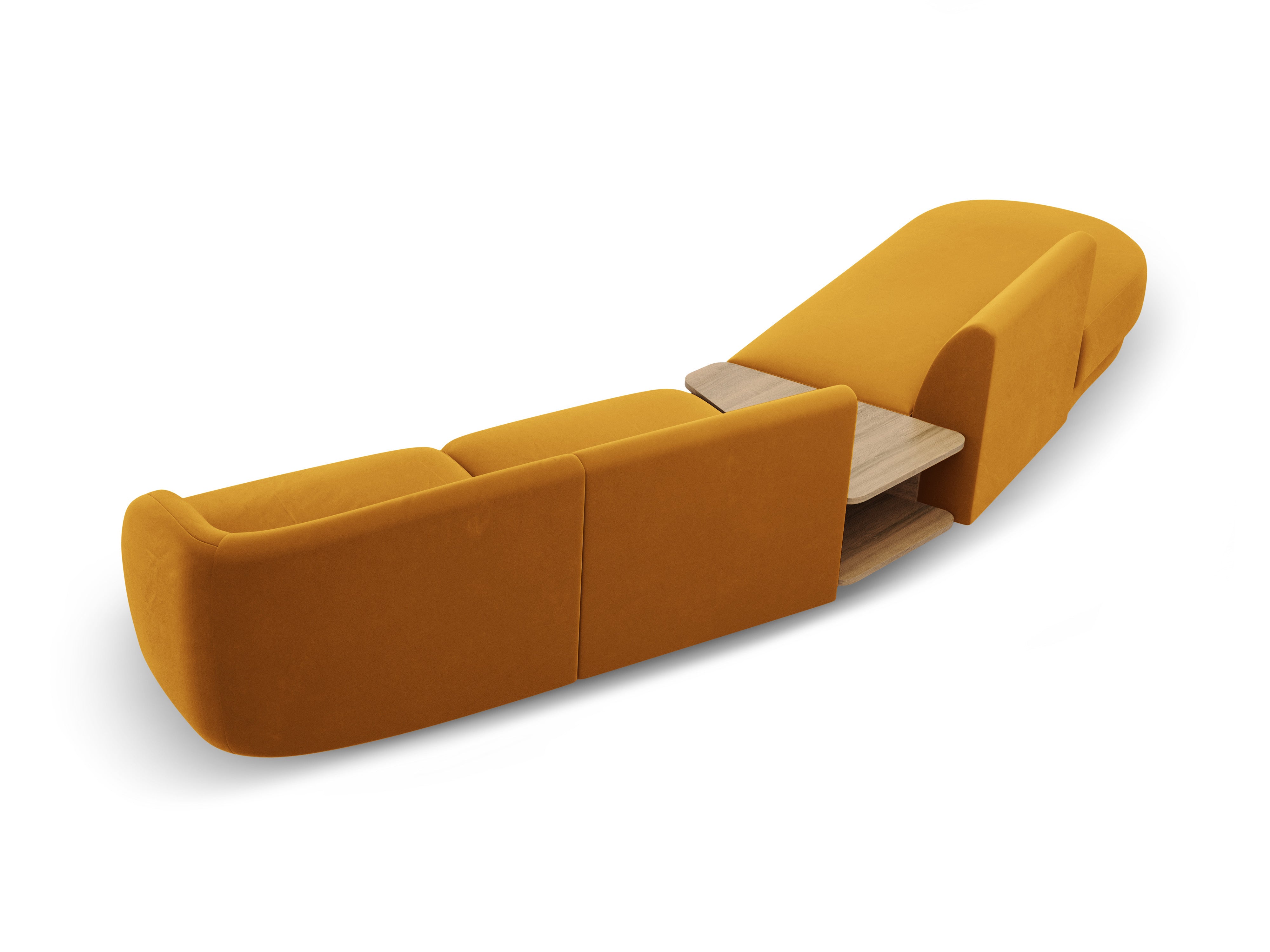 Left-sided modular sofa with table for 4 people in velvet MILEY yellow
