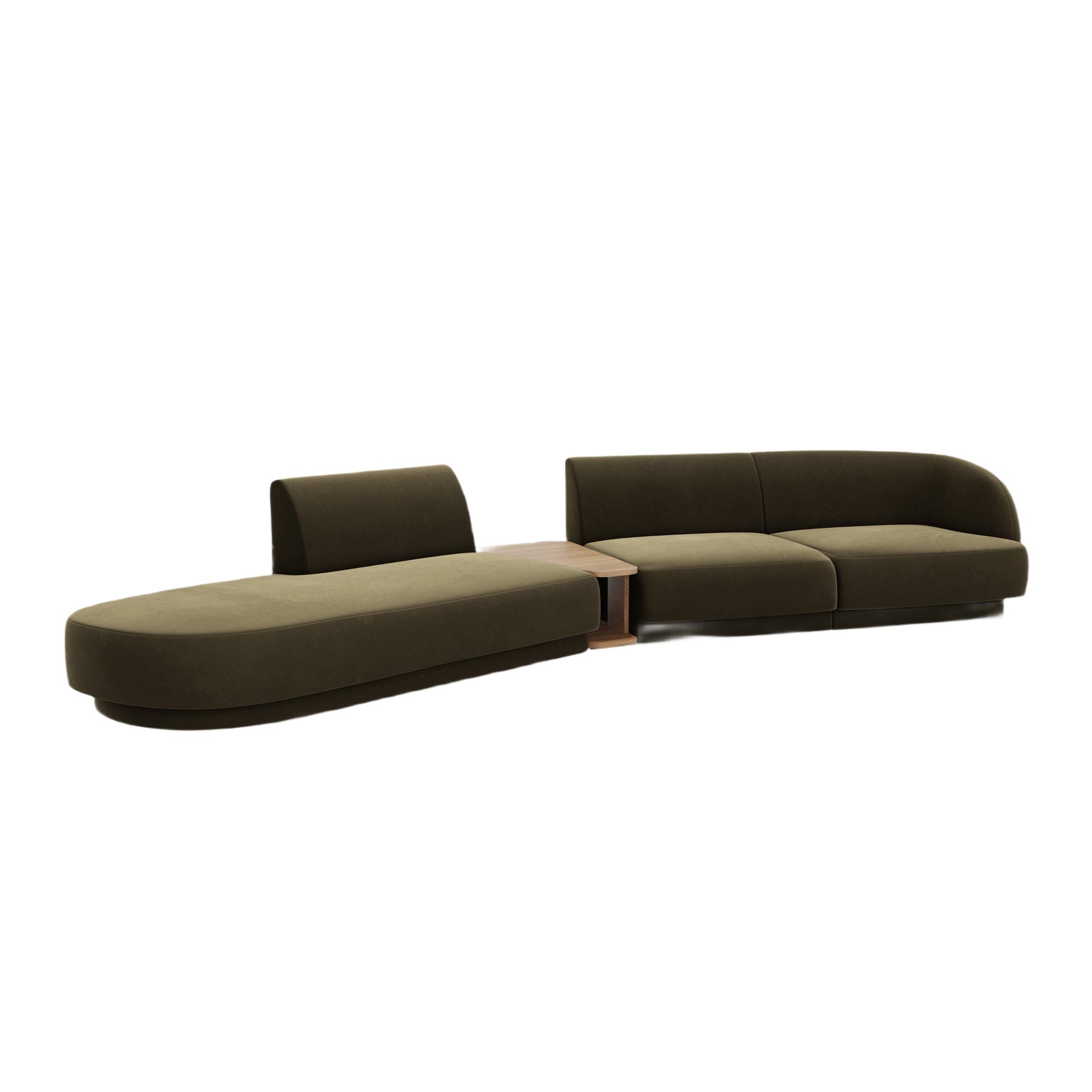 Modulares Sofa links mit Tisch, 4-sitzig, samtig, MILEY, grün
