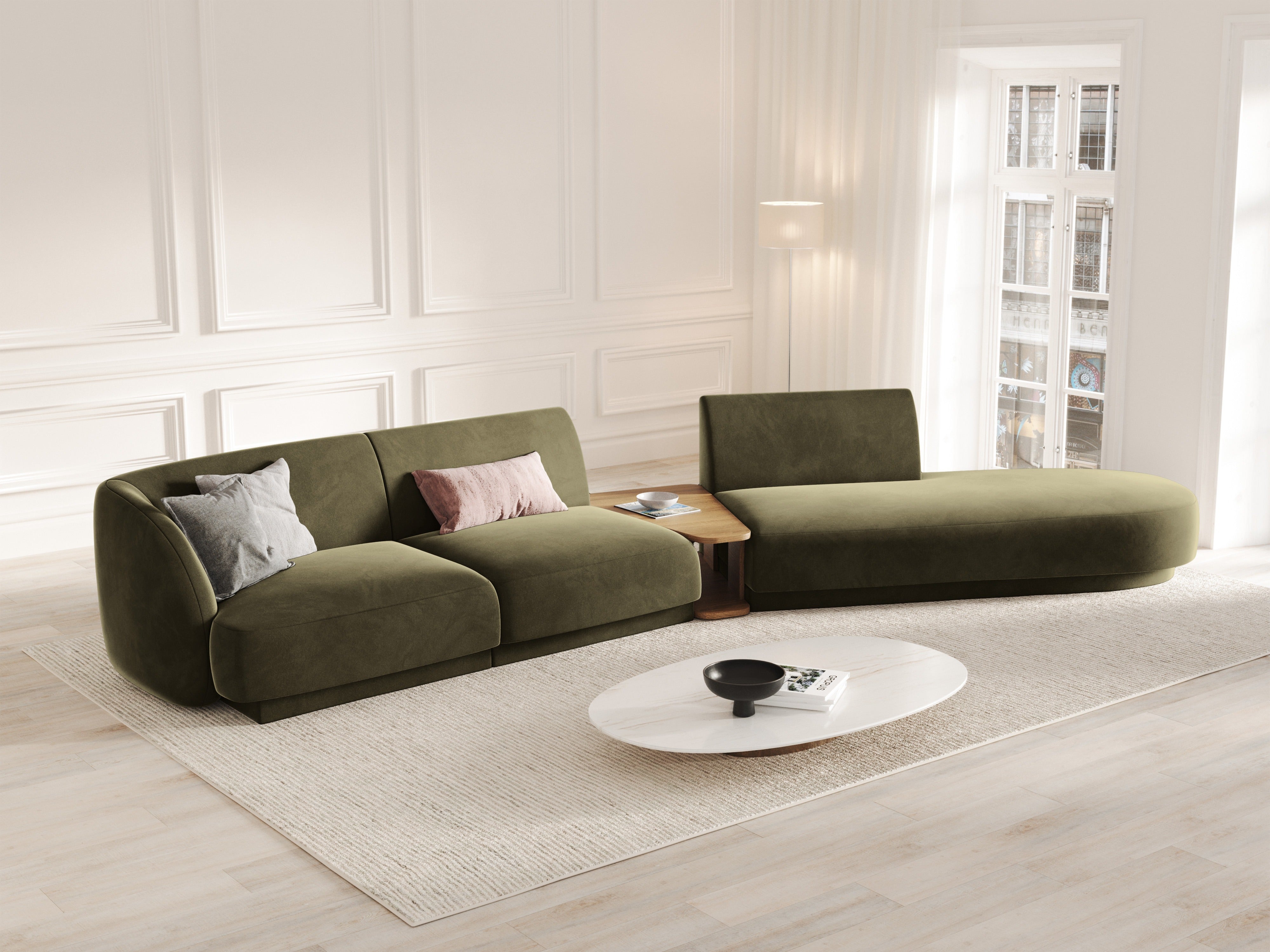 Right-facing modular sofa for 6 people MILEY green boucle