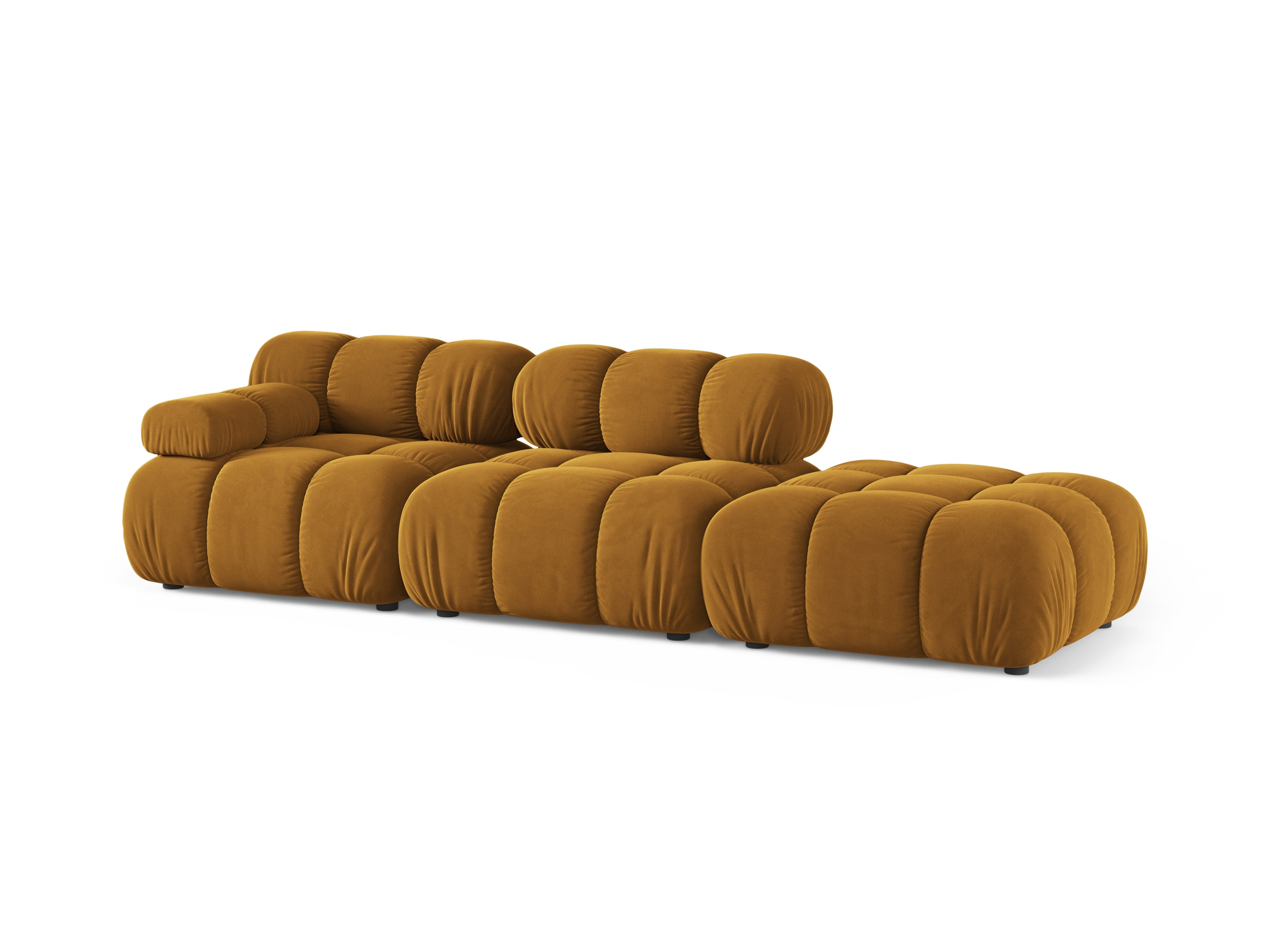 Modulaire fluwelen bank BELLIS met open rechterzijde in mosterdkleur