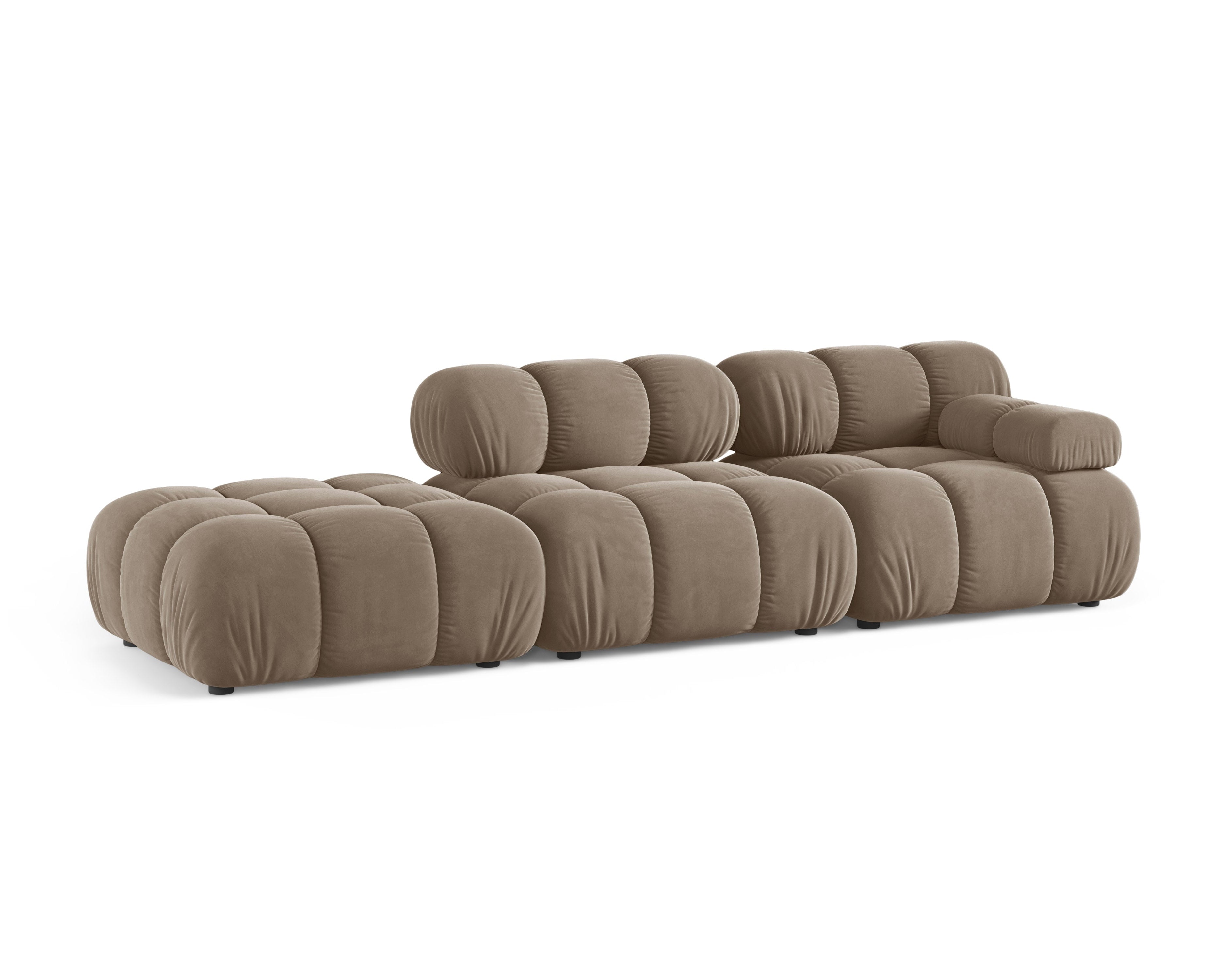 Modulaire fluwelen bank links open BELLIS cappuccino