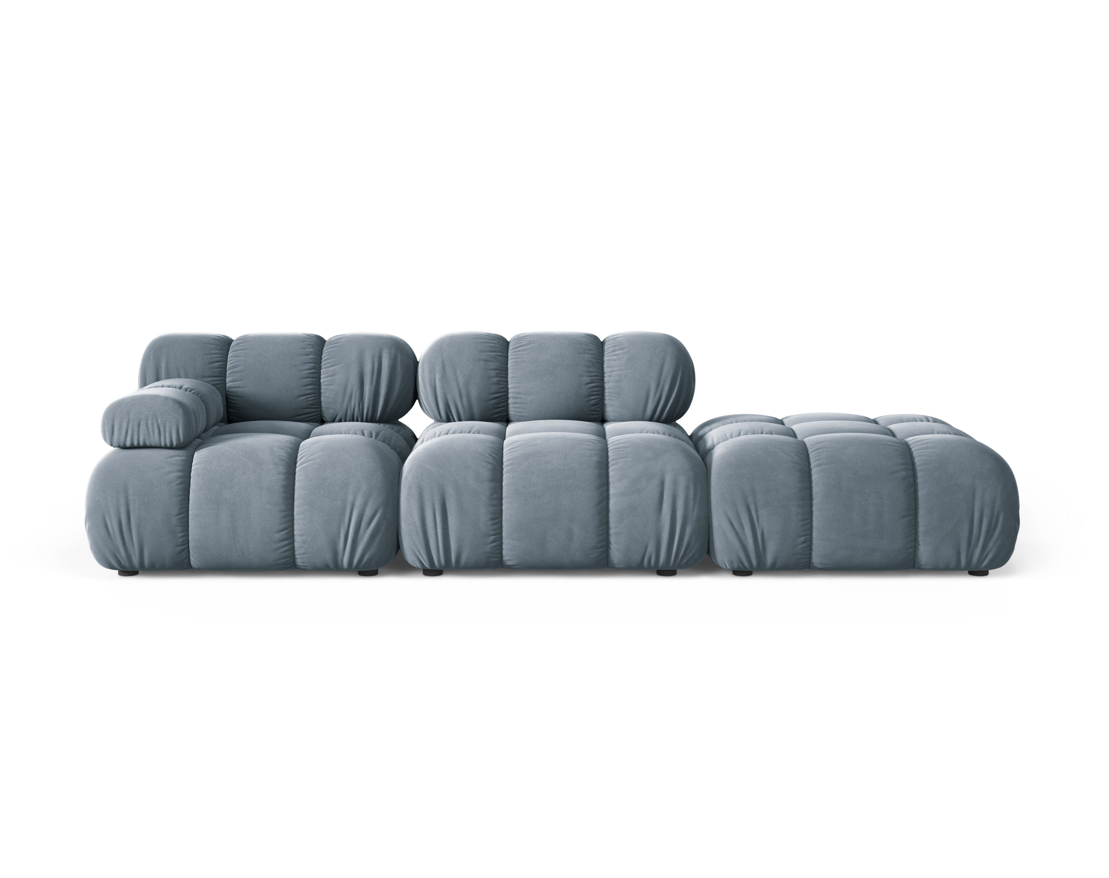 Modulaire fluwelen bank BELLIS, open, rechtszijdig, blauw