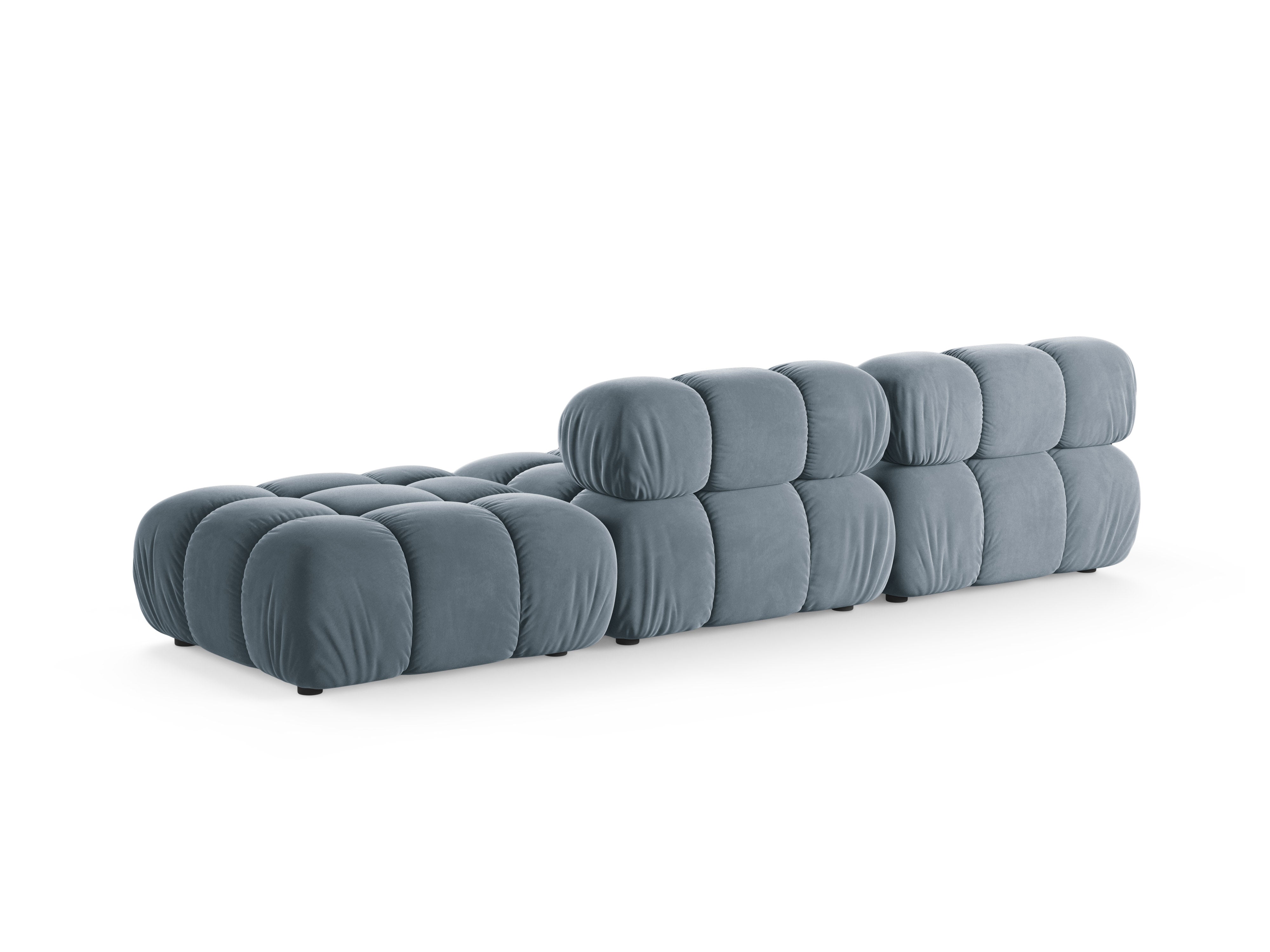 Modulaire fluwelen bank BELLIS, open, rechtszijdig, blauw