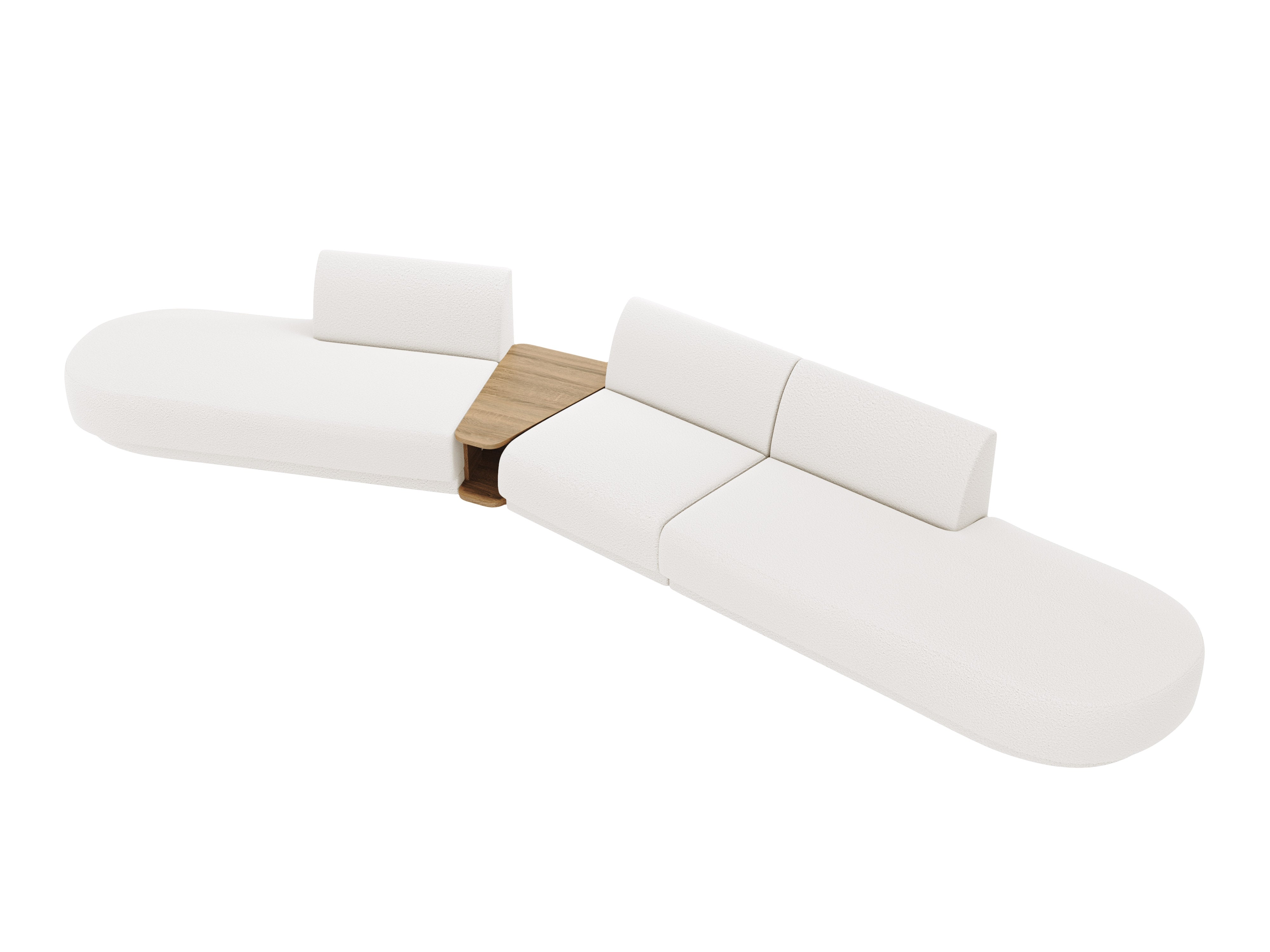 Left-sided modular sofa with table for 5 people MILEY white boucle