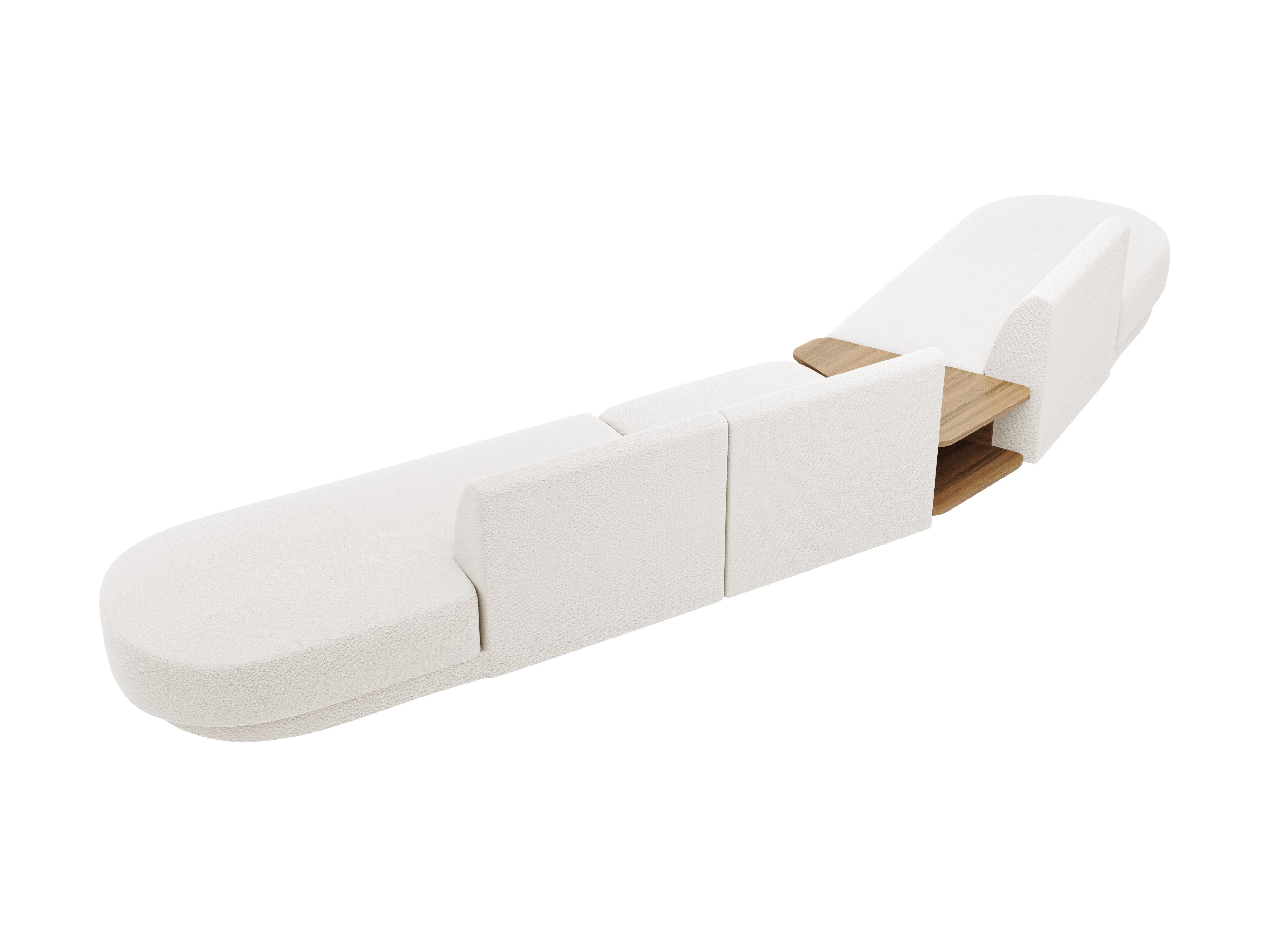 Left-sided modular sofa with table for 5 people MILEY white boucle