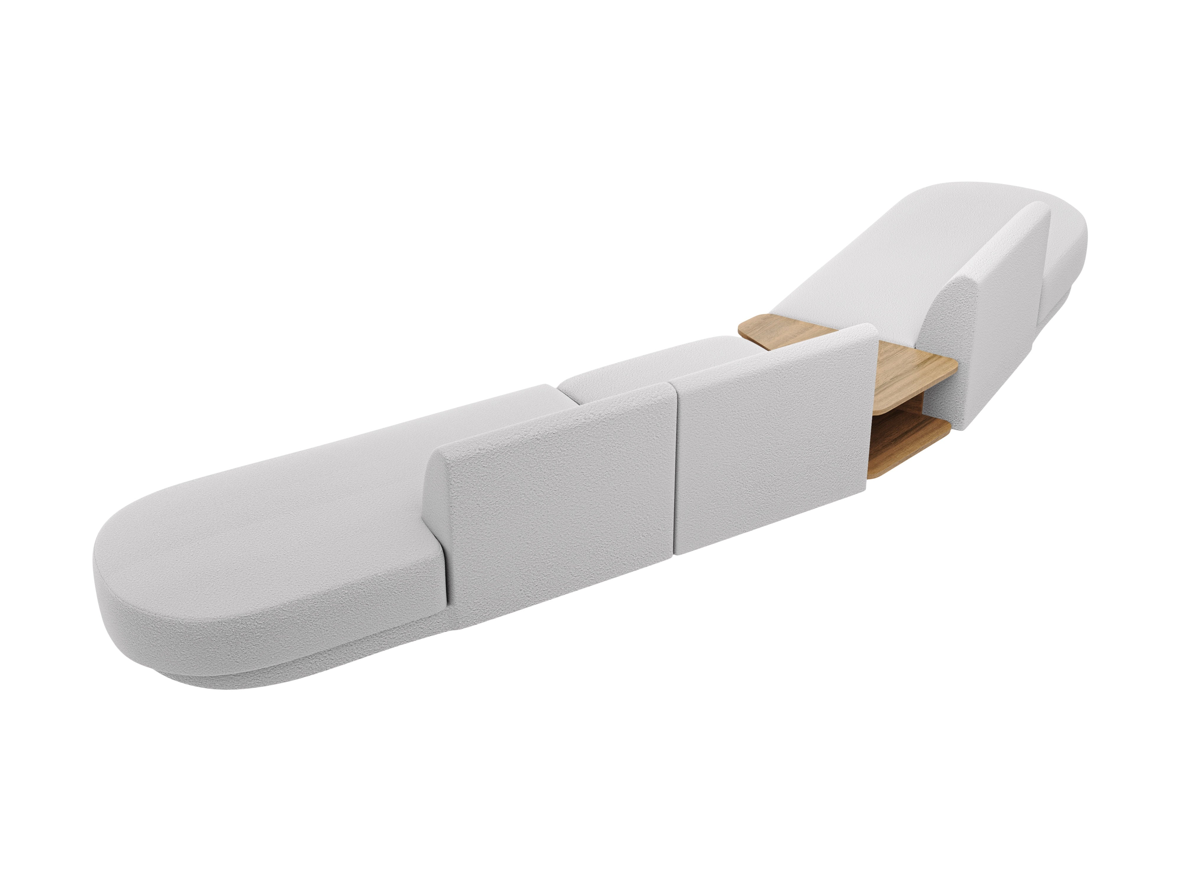 Left-sided modular sofa with table for 5 people MILEY light gray boucle