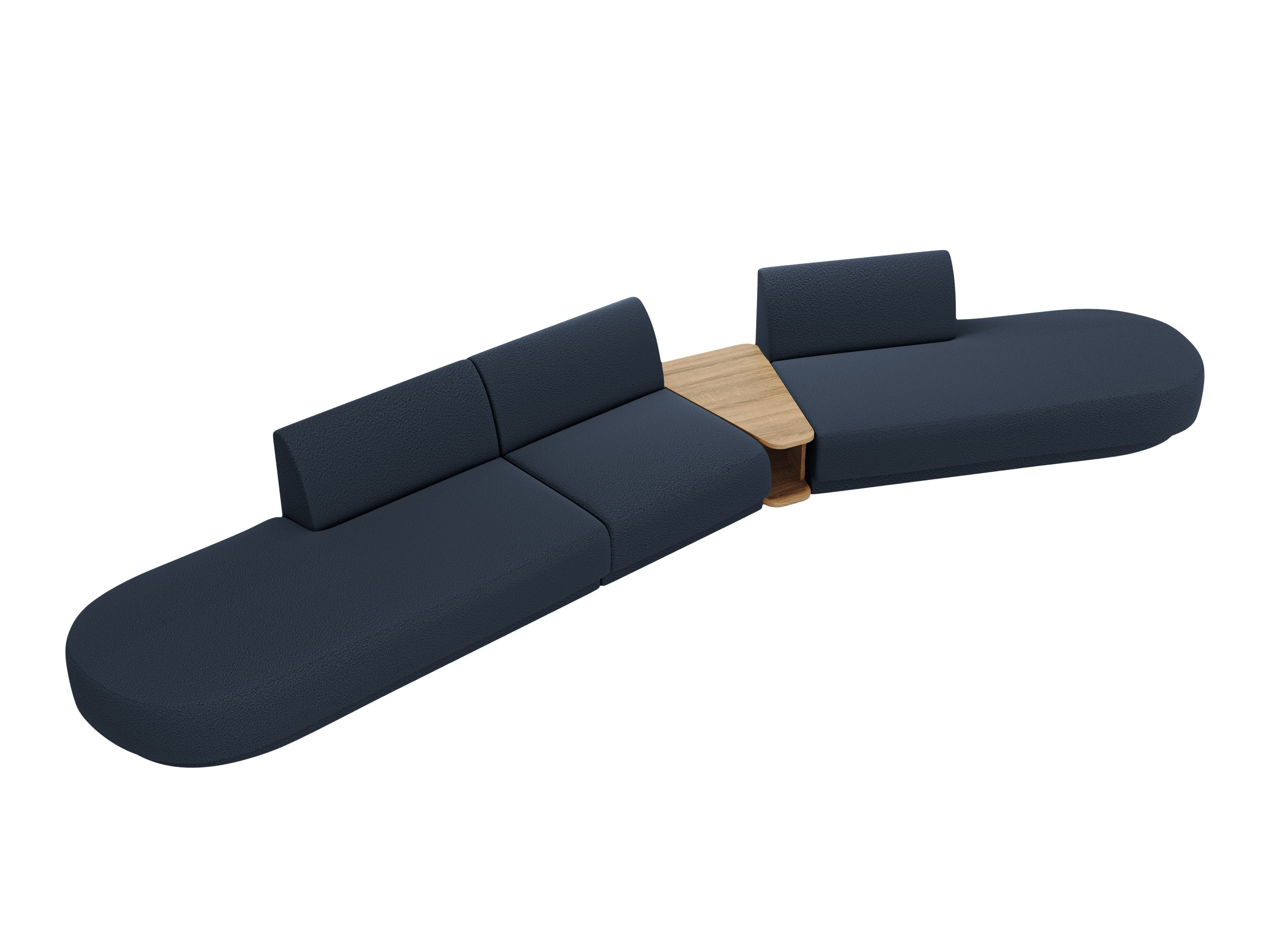 Modulares Sofa mit Tisch, 5-Sitzer MILEY in dunkelblauem Boucle, rechtsseitig