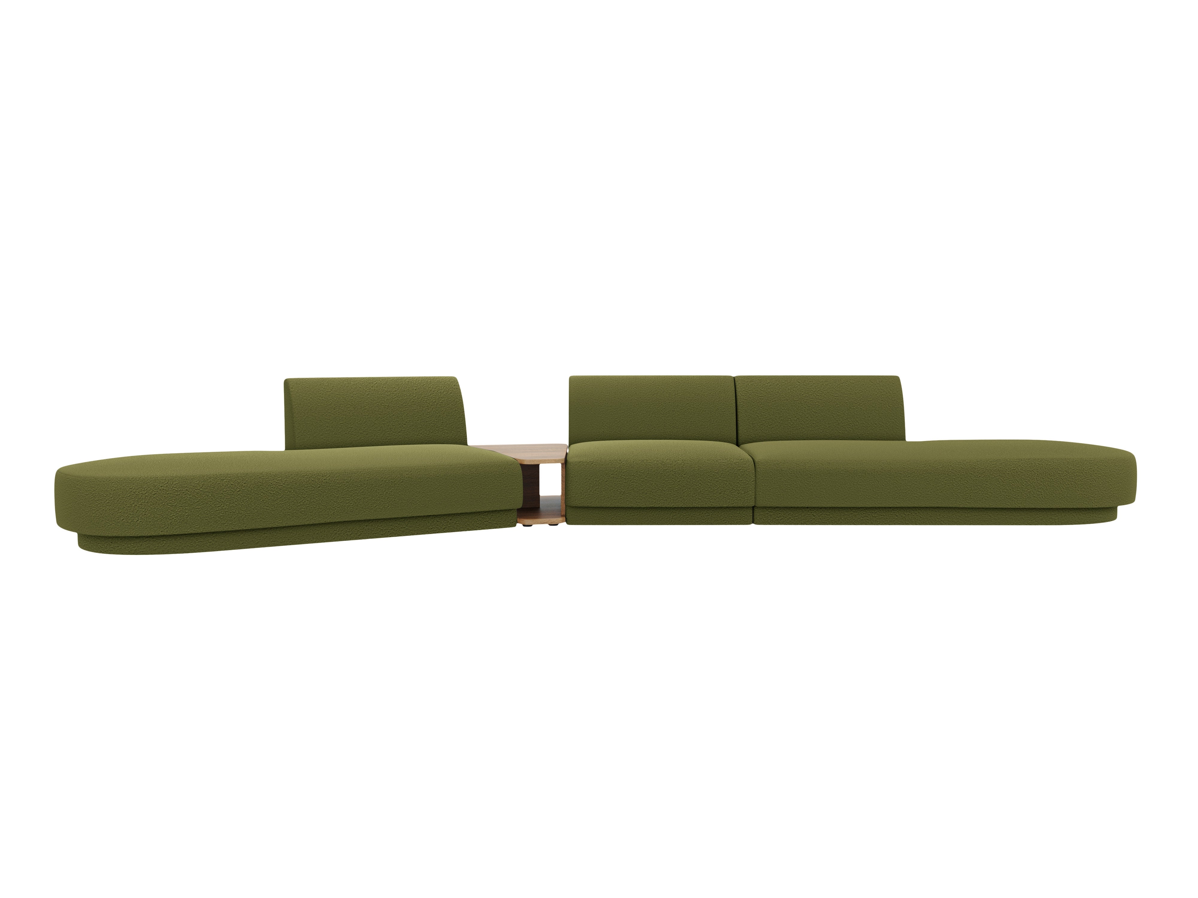Left-facing modular sofa with table for 5 people MILEY green boucle