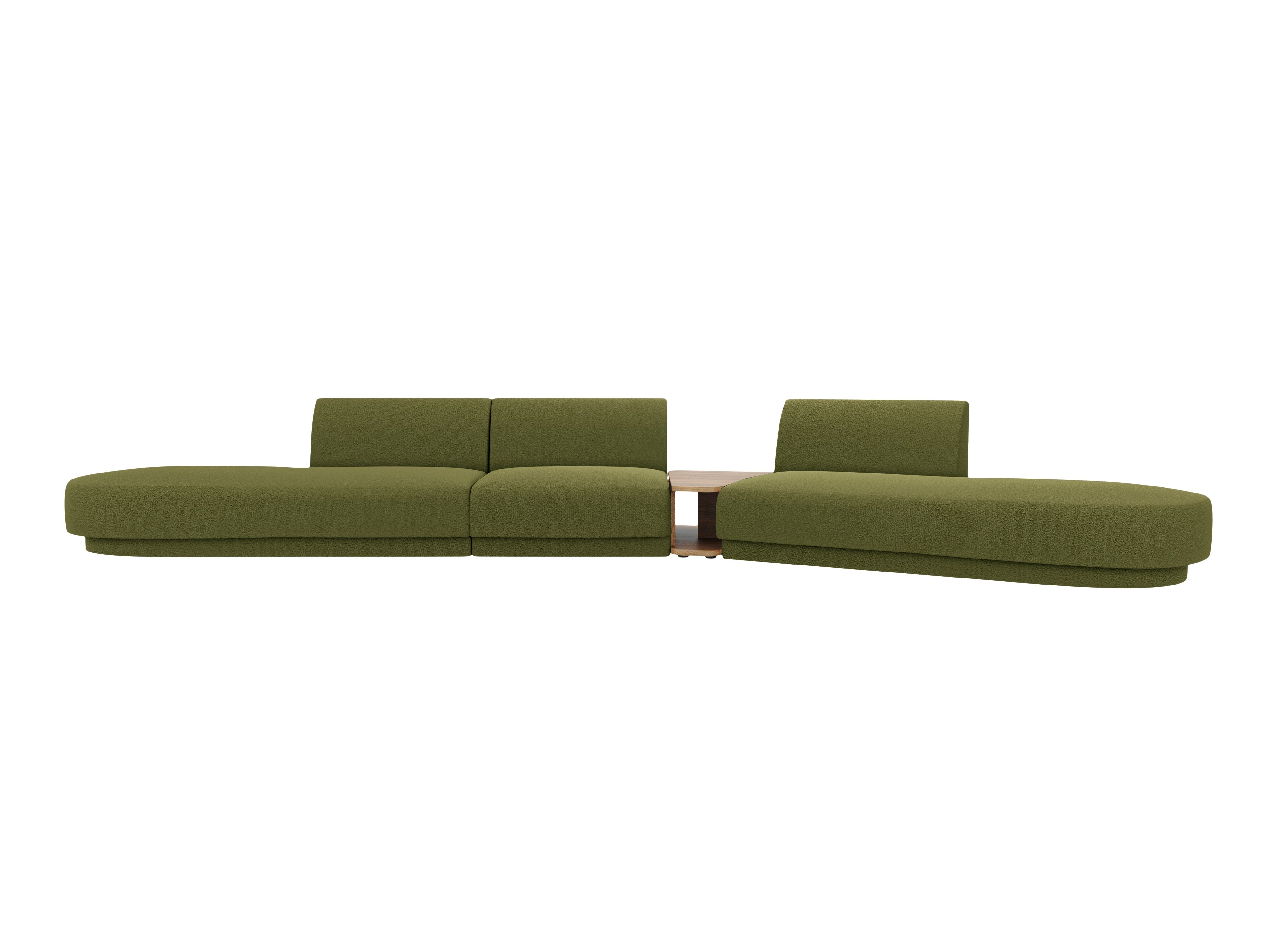 Right-facing modular sofa with table for 5 people MILEY green boucle
