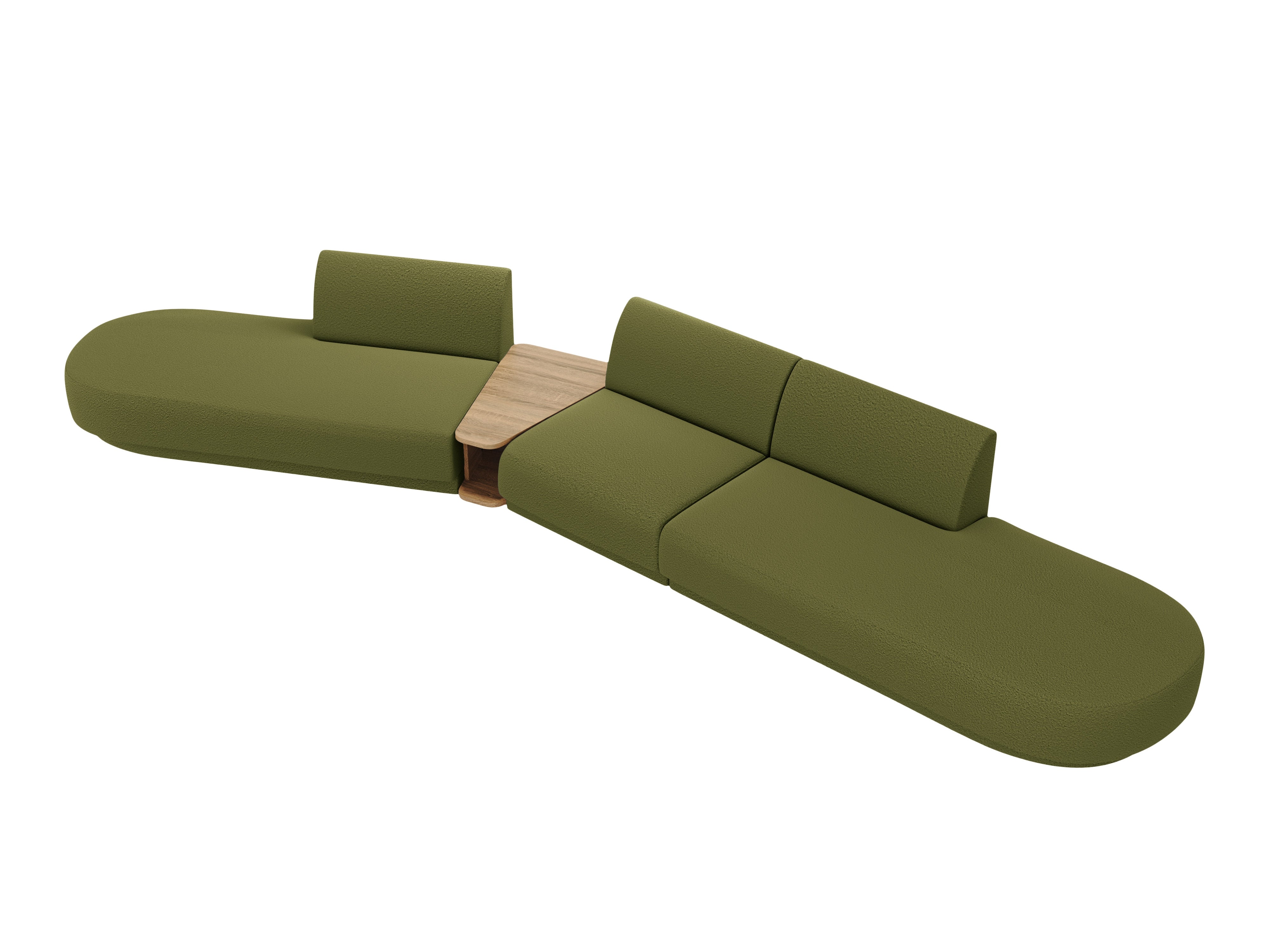 Left-facing modular sofa with table for 5 people MILEY green boucle