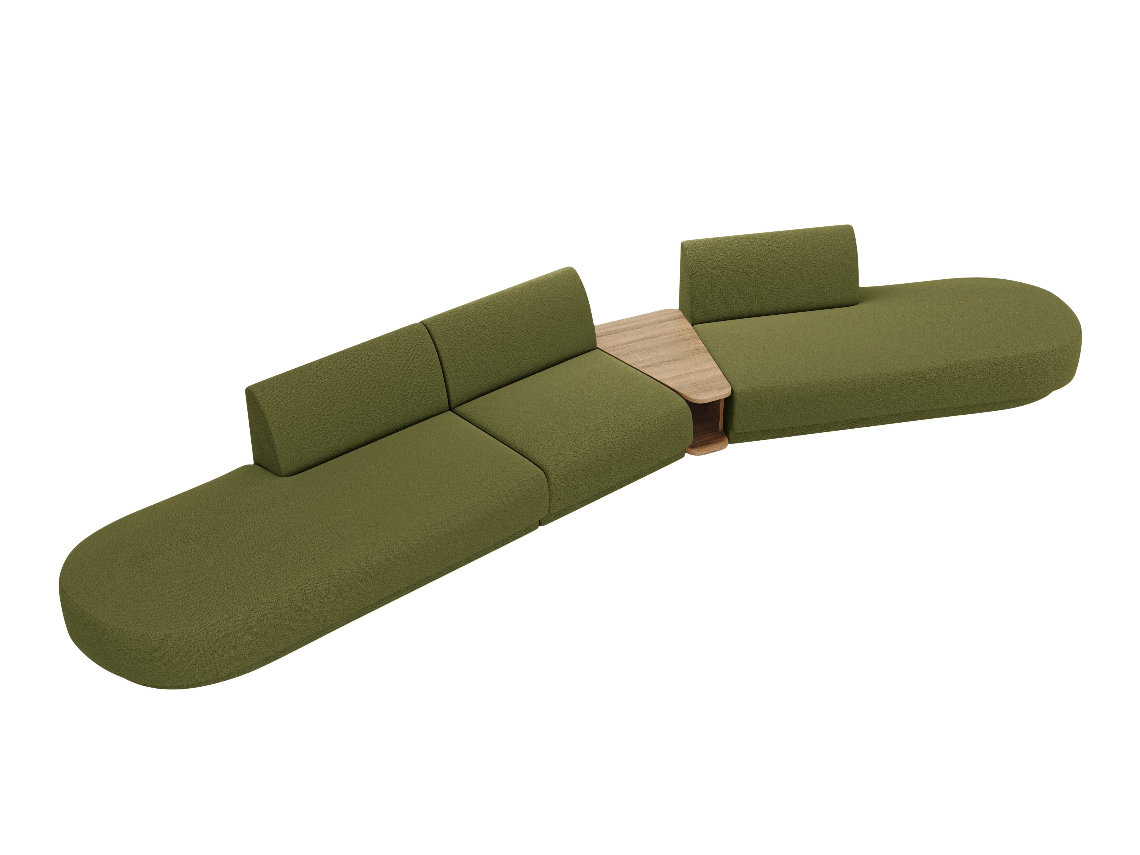 Right-facing modular sofa with table for 5 people MILEY green boucle