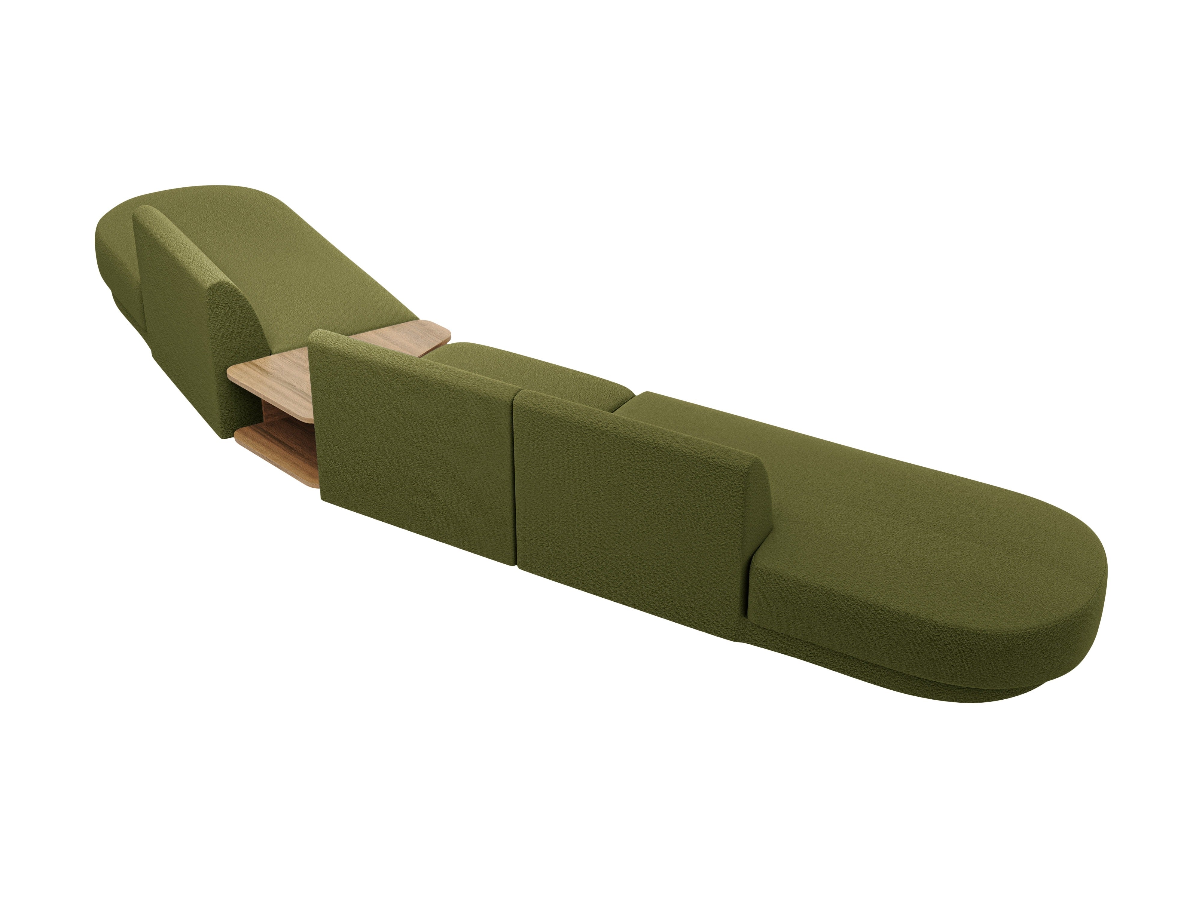 Right-facing modular sofa with table for 5 people MILEY green boucle