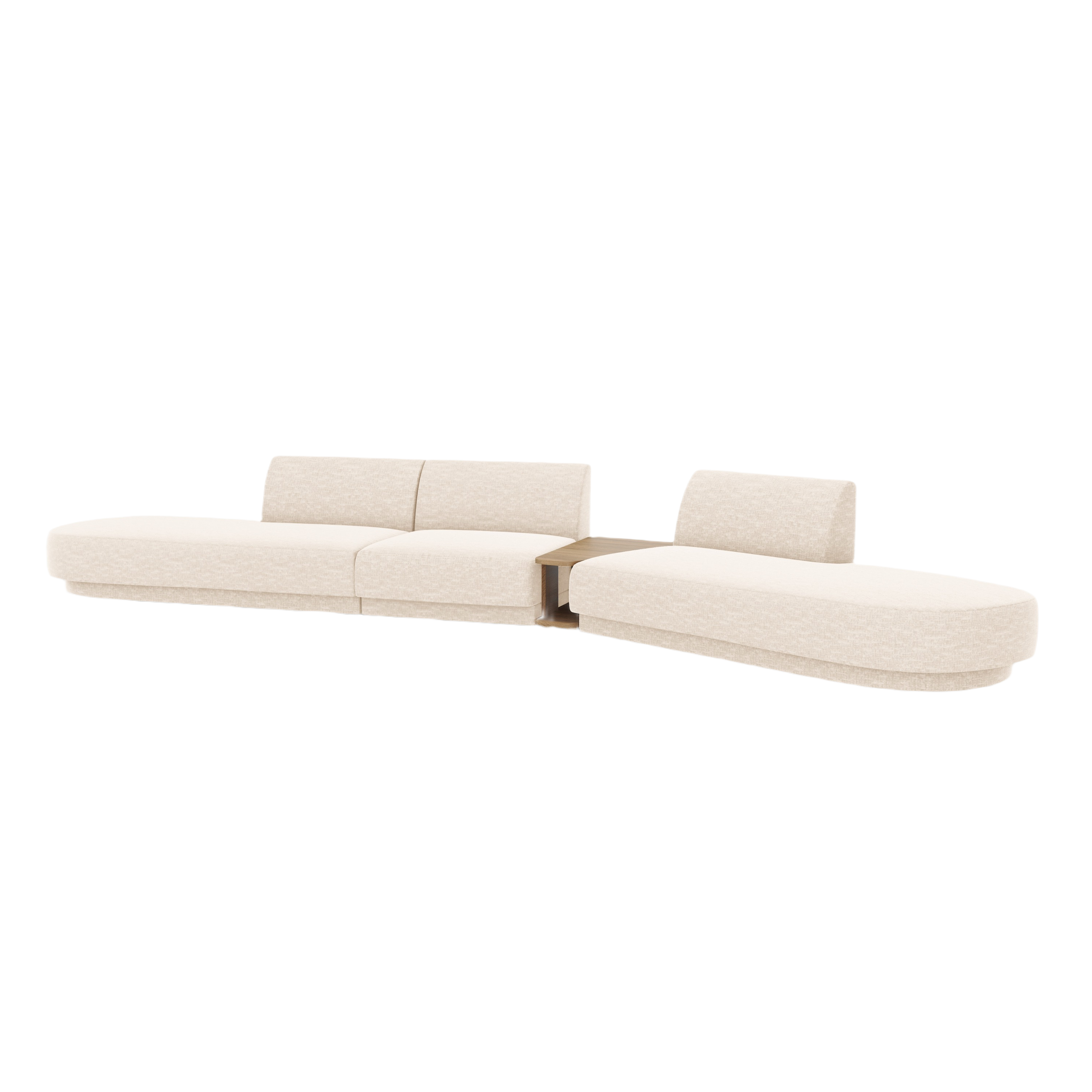 Sofa modułowa prawostronna ze stolikiem 5-osobowa MILEY jasnobeżowy szenil jedwabisty