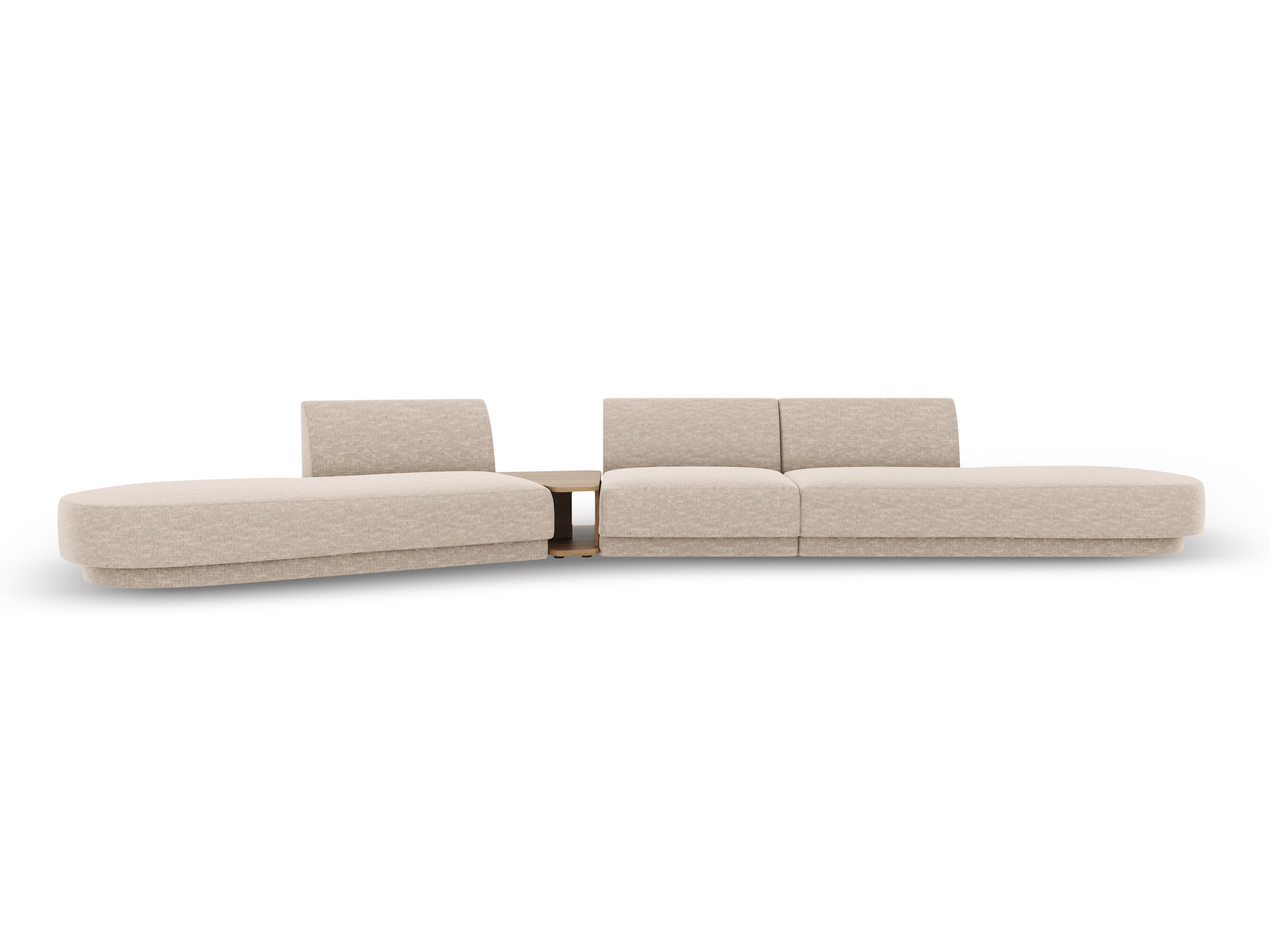 Left-sided modular sofa with table for 5 people MILEY beige silky chenille
