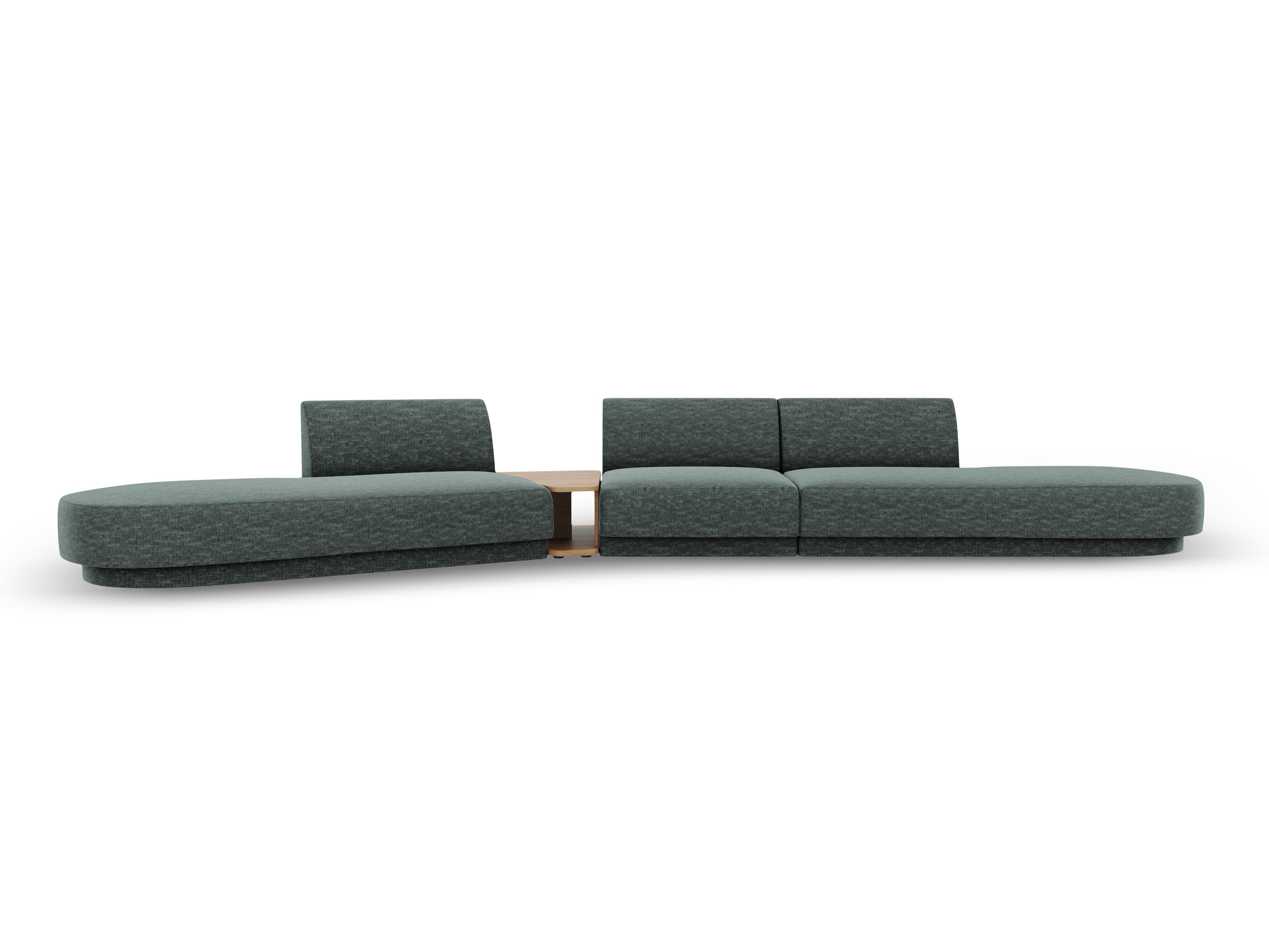 Left-sided modular sofa with table for 5 people MILEY petrol silky chenille