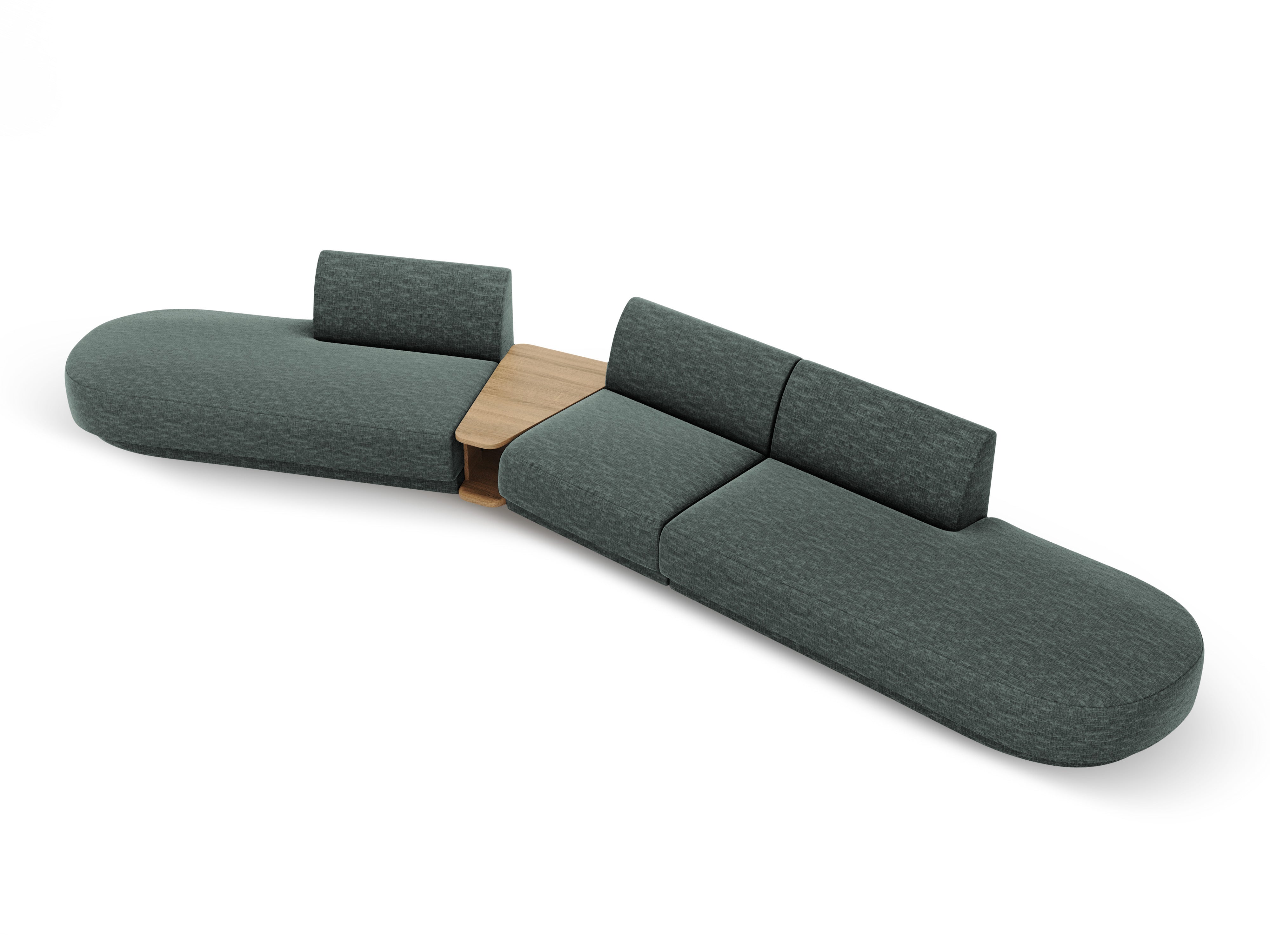 Left-sided modular sofa with table for 5 people MILEY petrol silky chenille