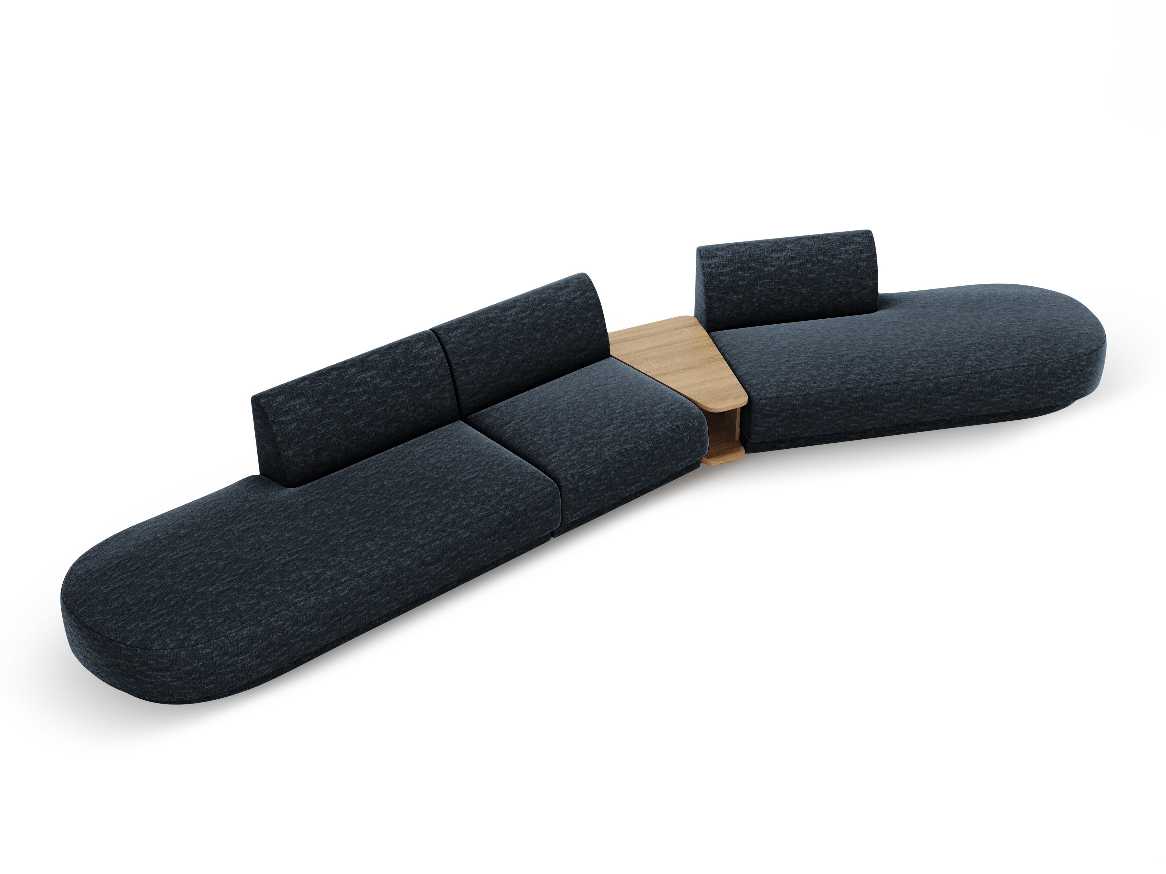 Modulares Sofa mit Tisch, 5-Sitzer MILEY in königsblauem, seidig schimmerndem Chenille, rechtsseitig