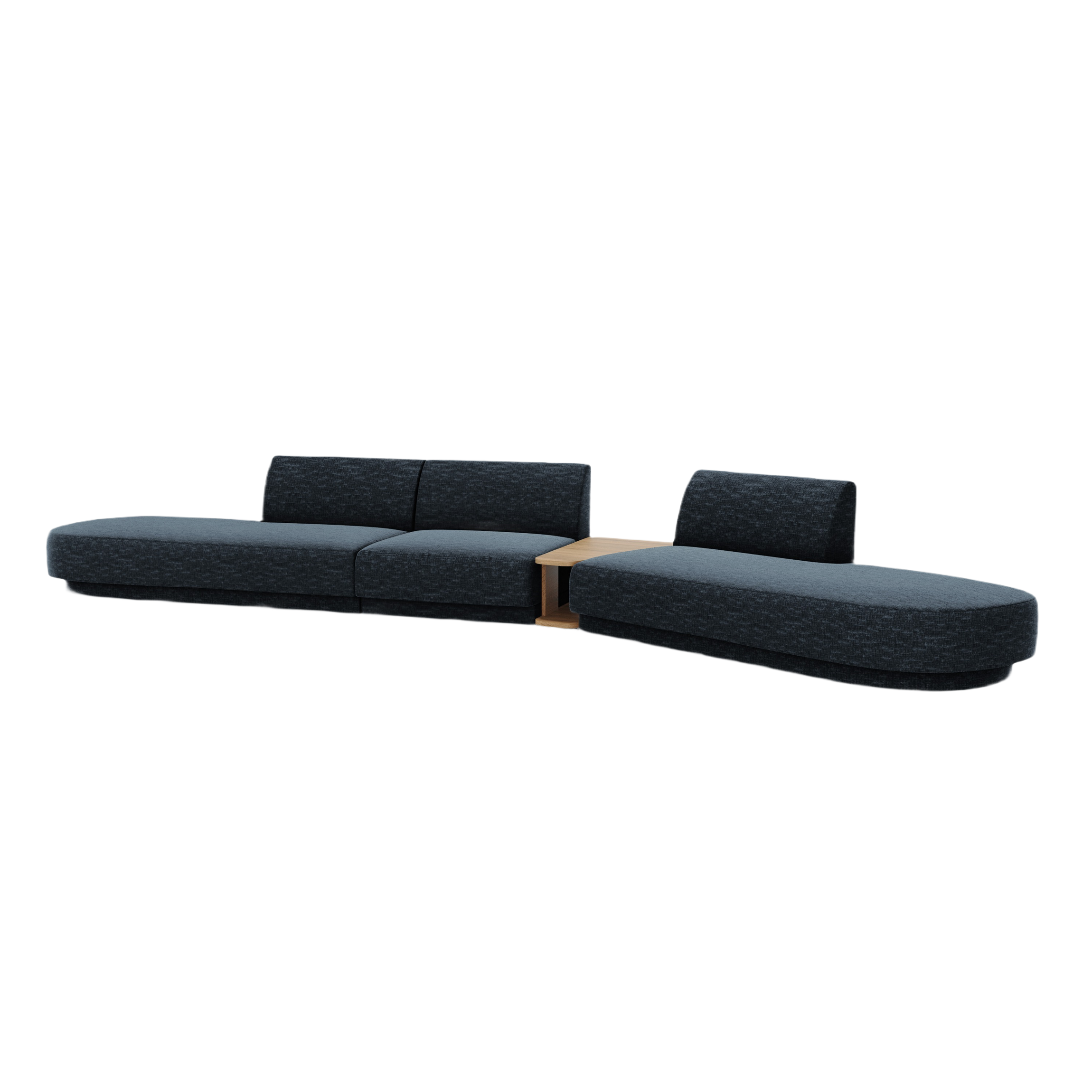 Modulares Sofa mit Tisch, 5-Sitzer MILEY in königsblauem, seidig schimmerndem Chenille, rechtsseitig