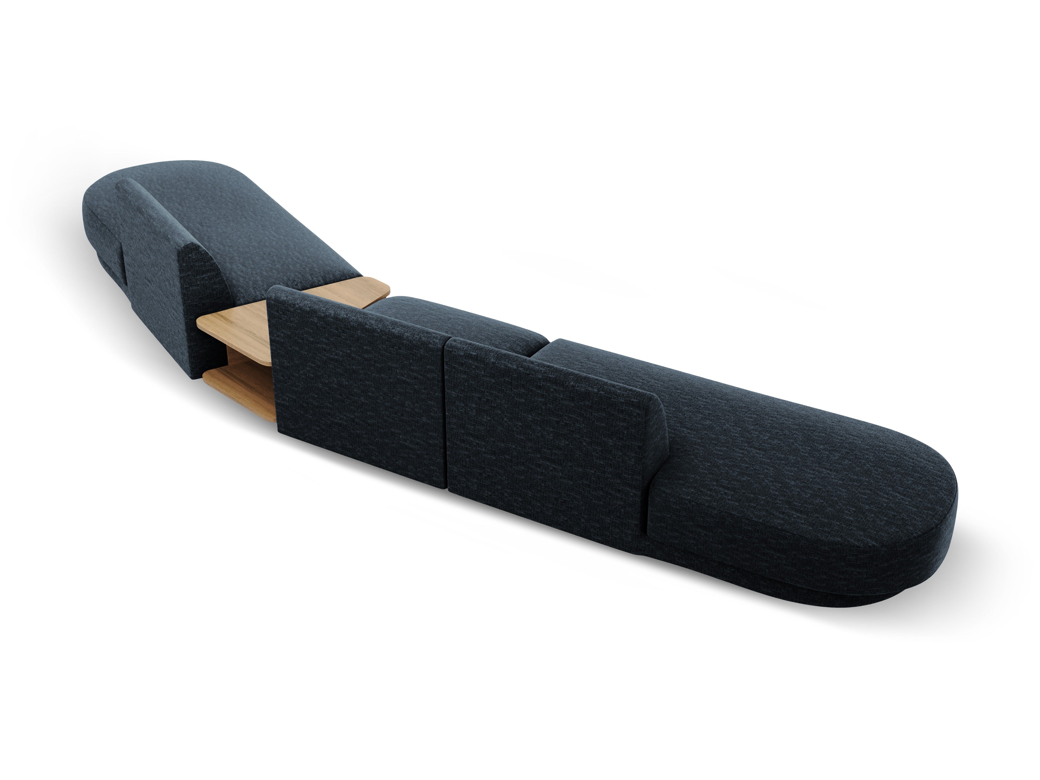 Modulares Sofa mit Tisch, 5-Sitzer MILEY in königsblauem, seidig schimmerndem Chenille, rechtsseitig