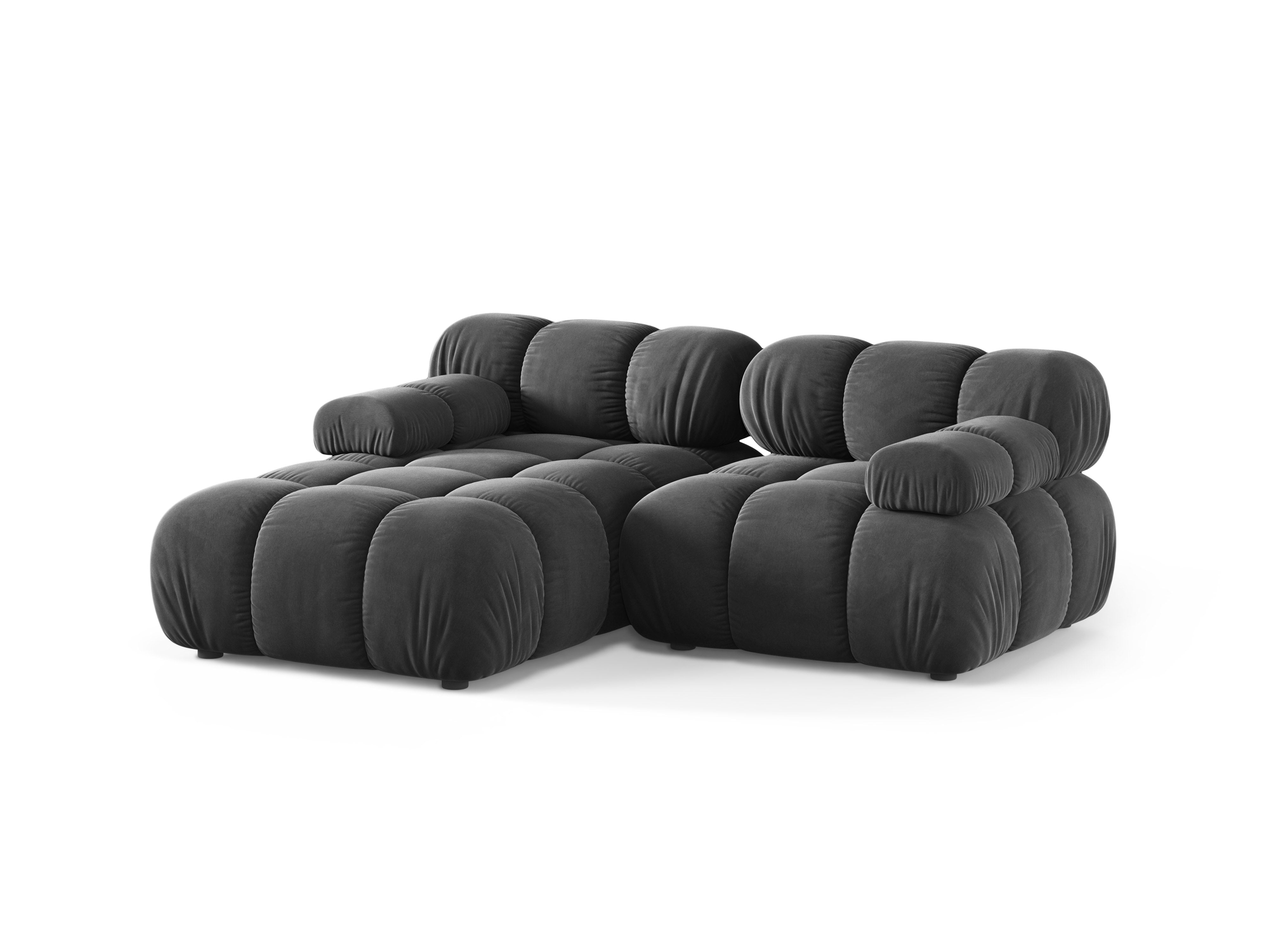 Tweedelige linker hoekbank BELLIS in donkergrijs velours