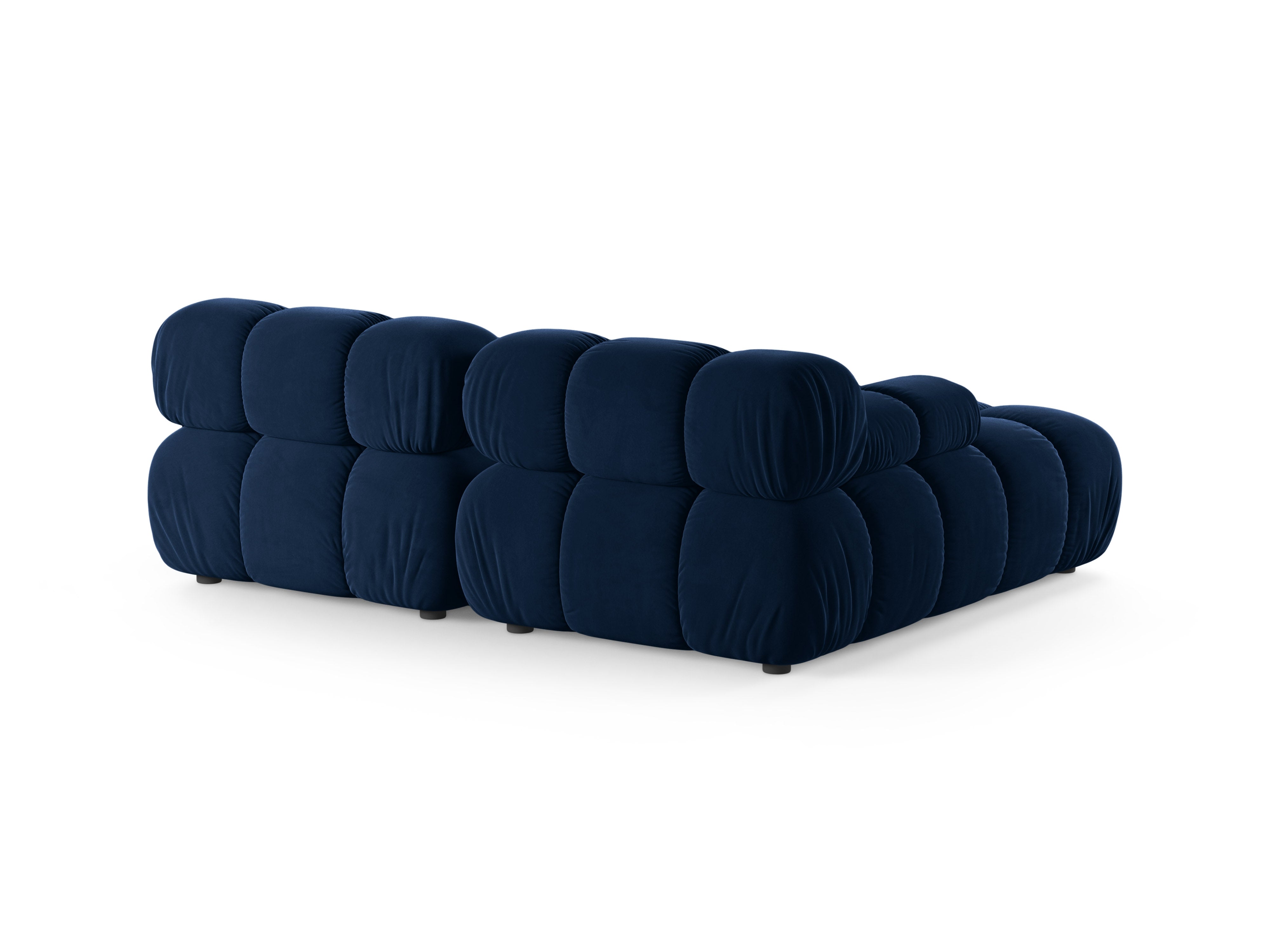Tweedelige links georiënteerde fluwelen hoekbank BELLIS in koninklijk blauw.