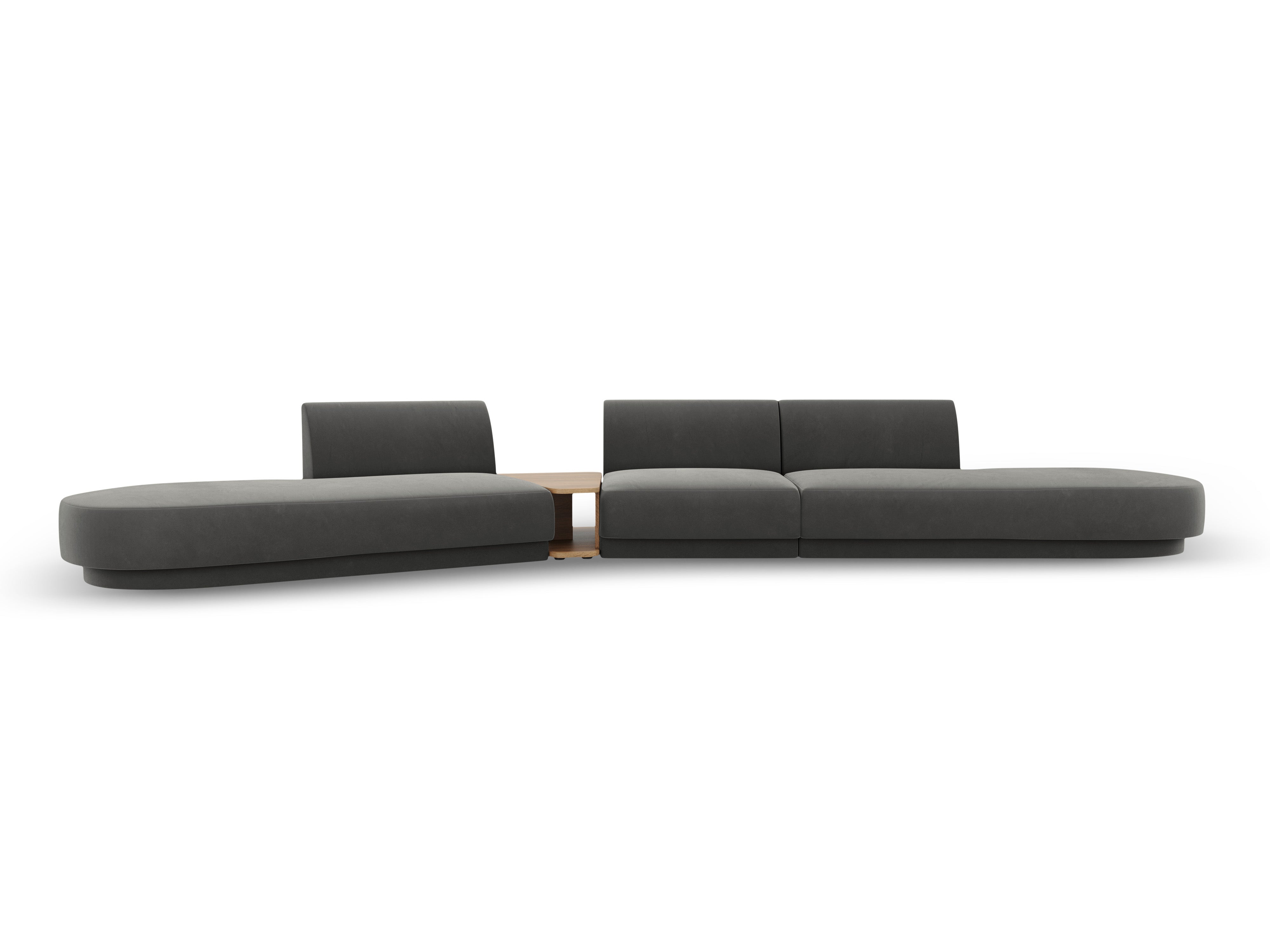 Modulares Sofa links mit Tisch für 5 Personen, samtig, MILEY, hellgrau