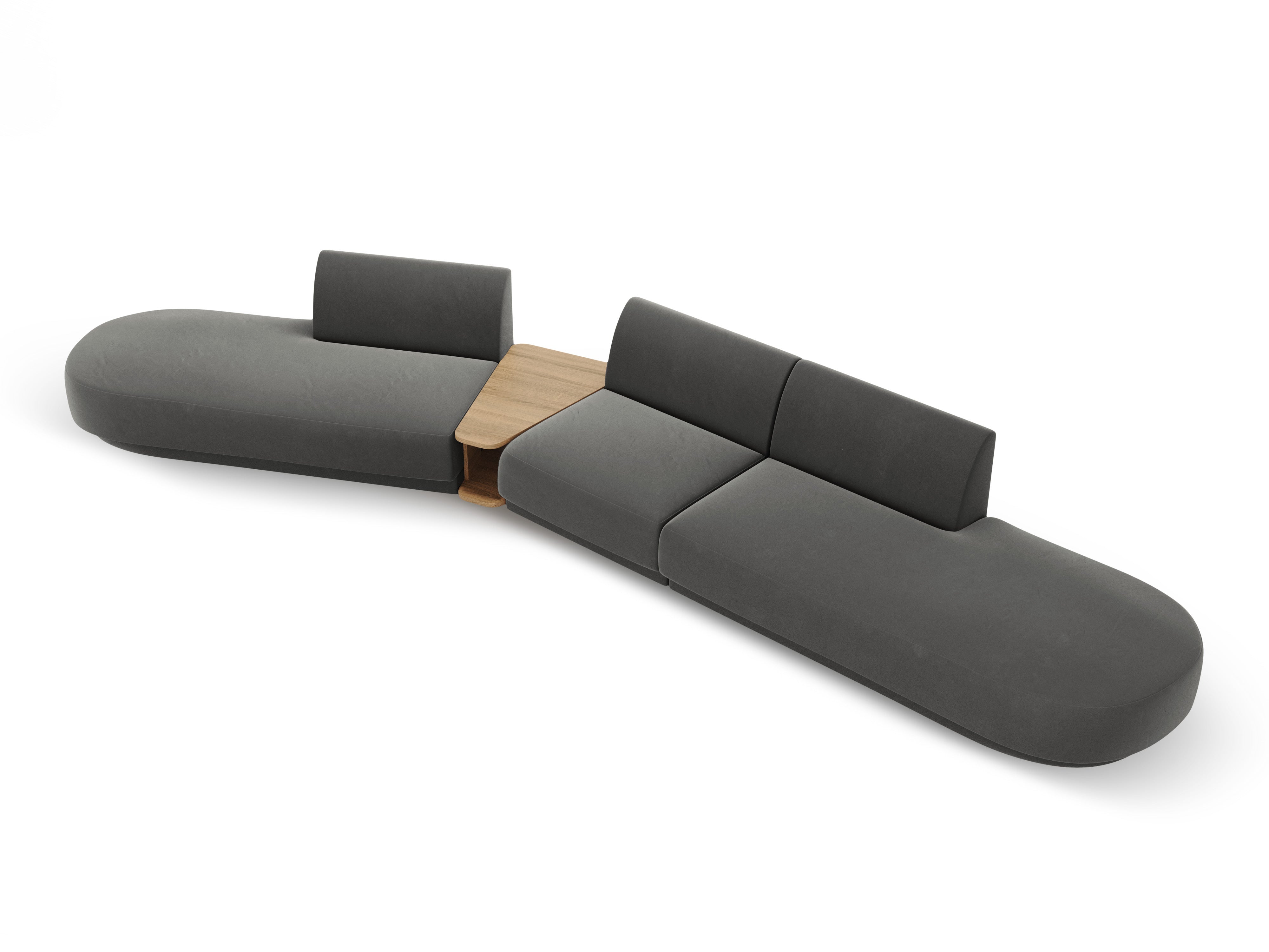 Modulares Sofa links mit Tisch für 5 Personen, samtig, MILEY, hellgrau