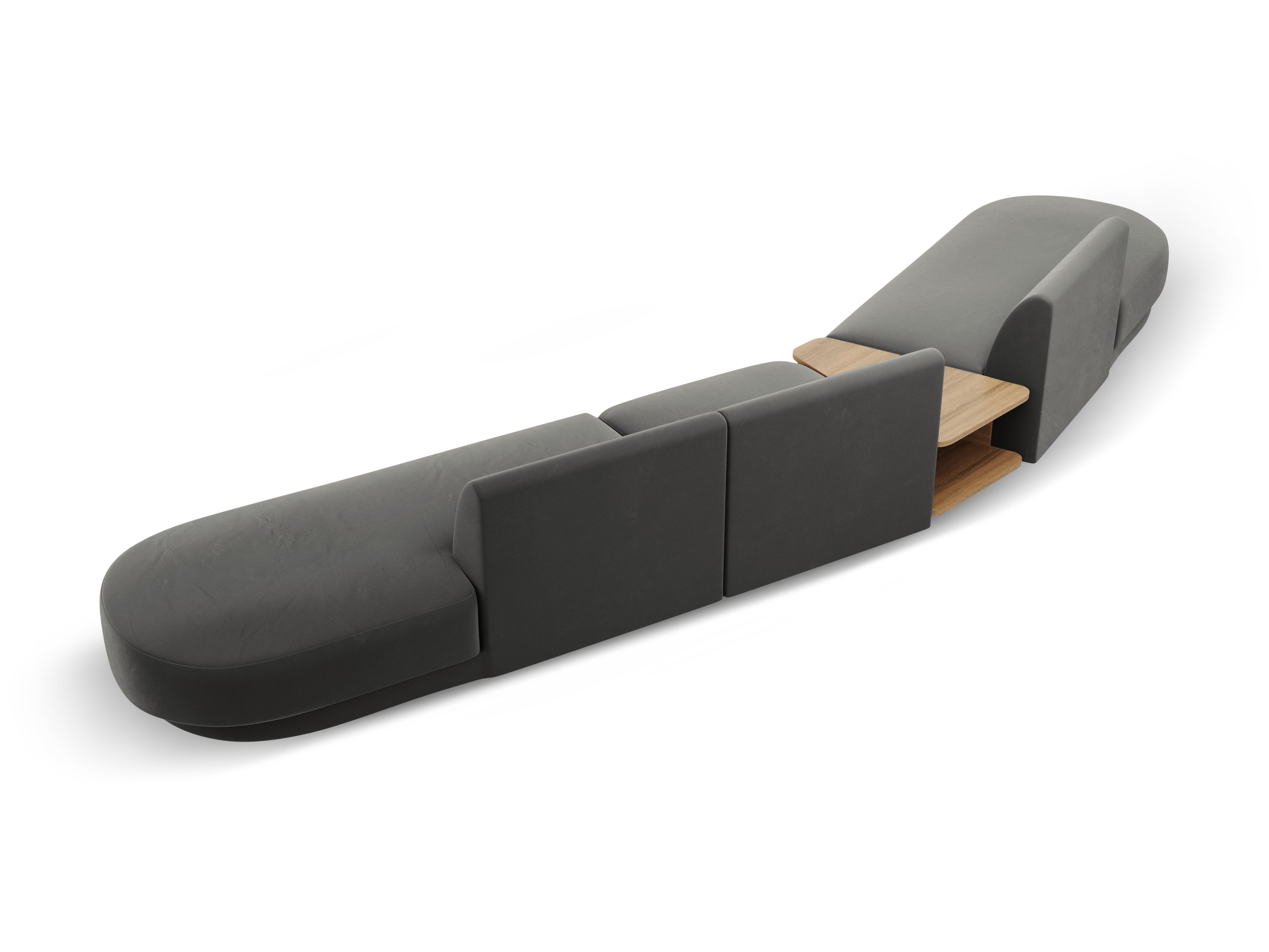 Modulares Sofa links mit Tisch für 5 Personen, samtig, MILEY, hellgrau