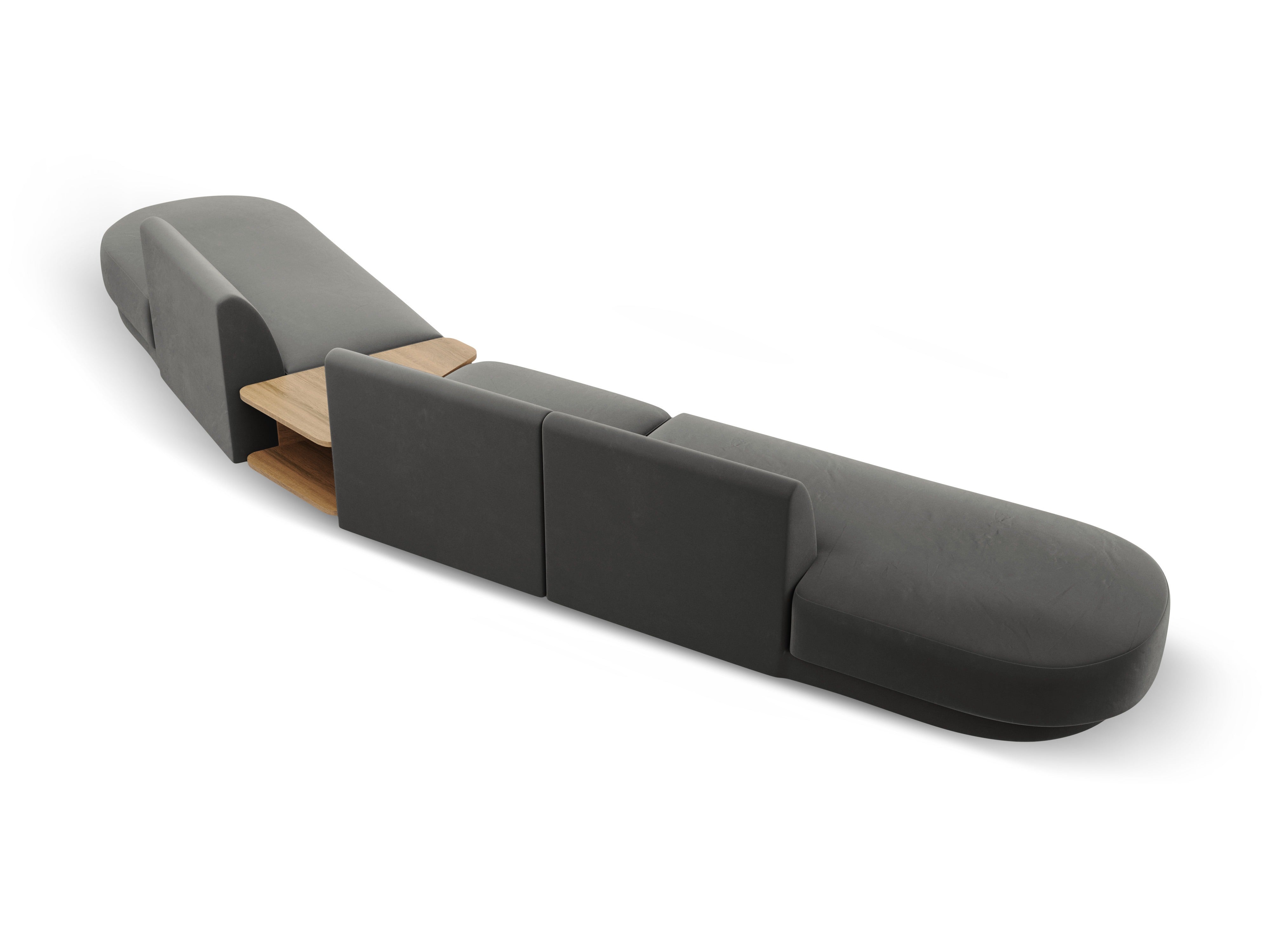 Right-facing modular sofa with table for 5 people, velvet MILEY light gray