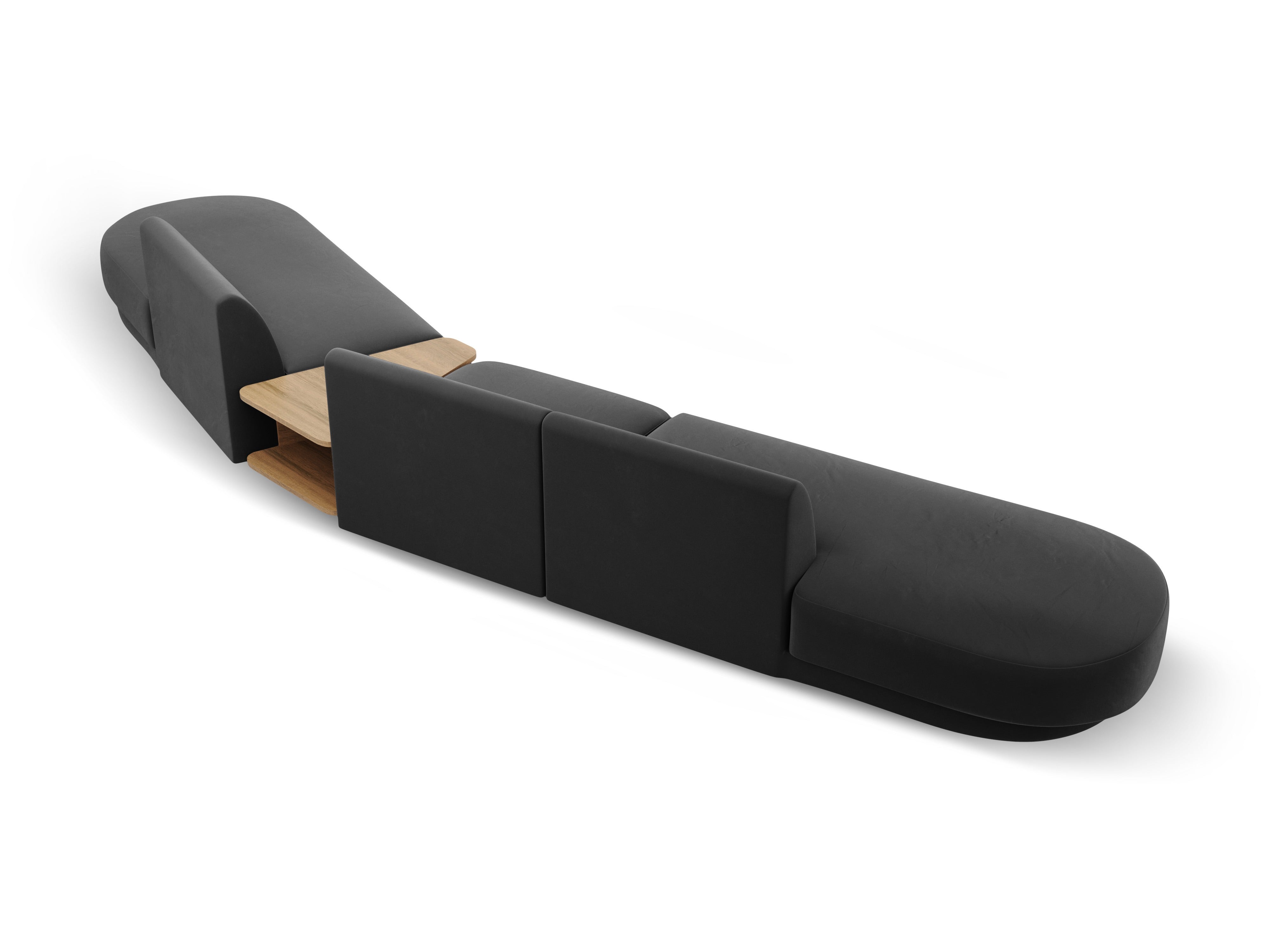 Modularsofa rechtsseitig mit Tisch, 5-sitzig, samtig MILEY grau