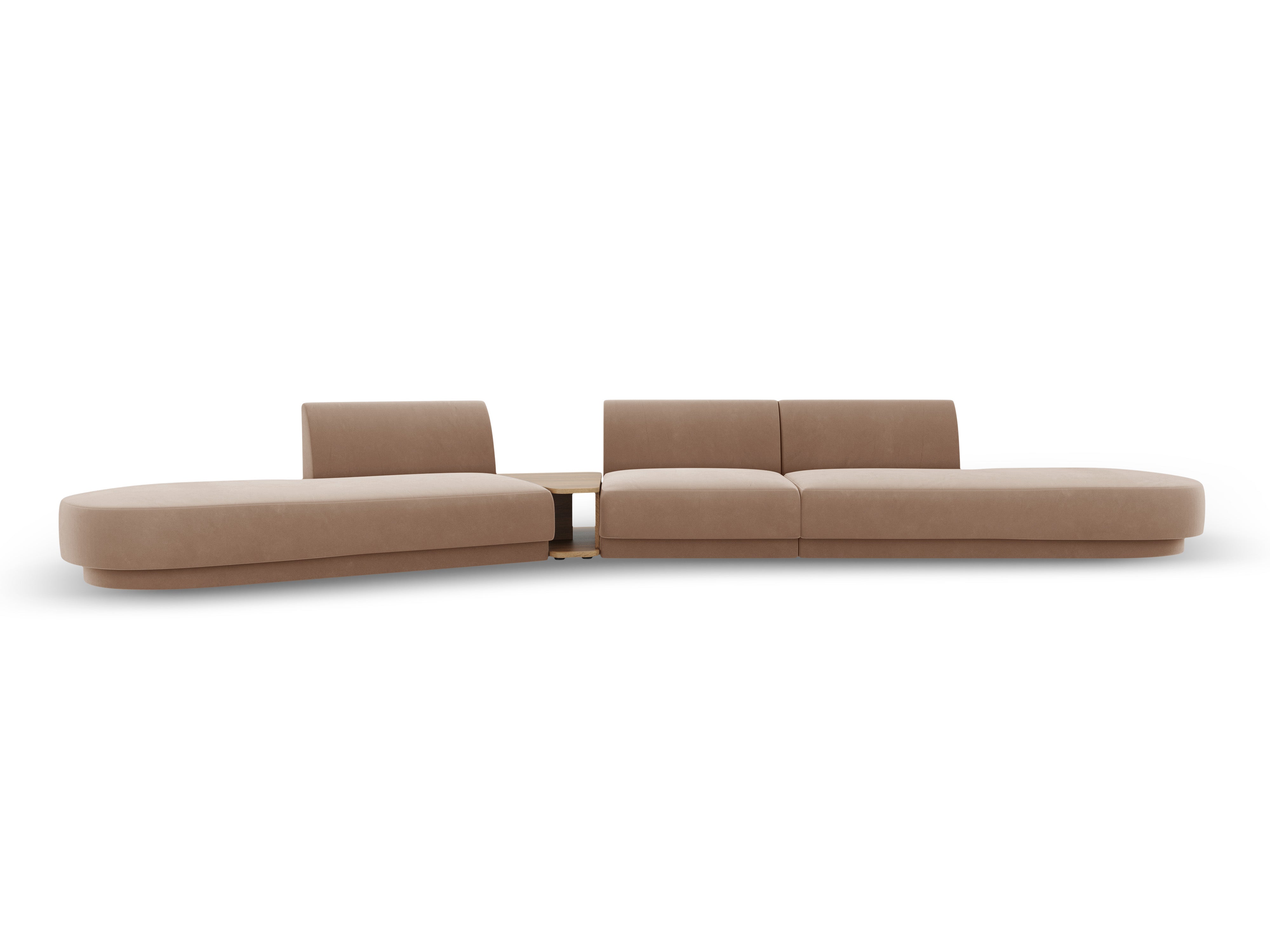 Left-sided modular sofa with table, 5-seater, velvet MILEY cappuccino