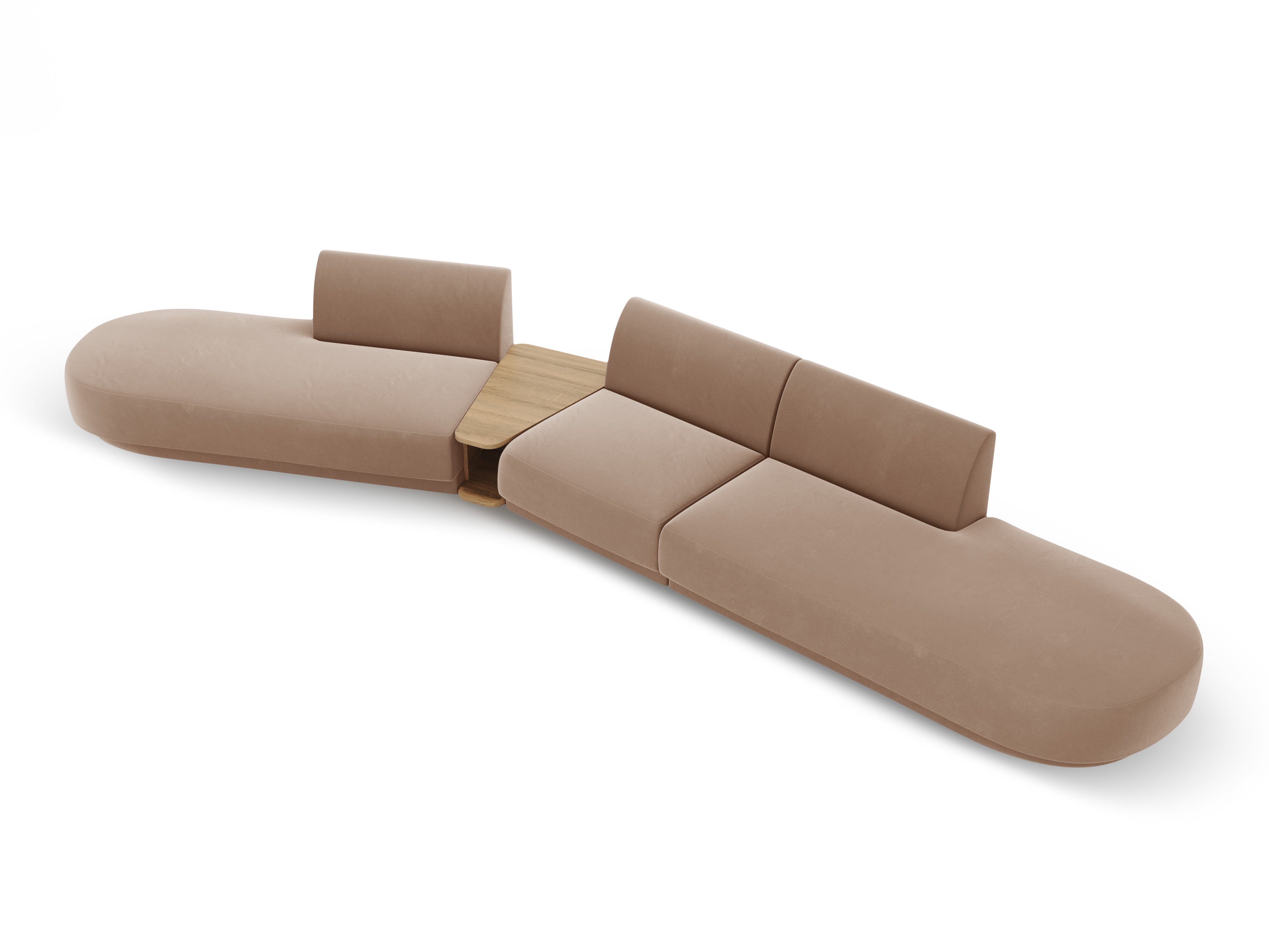 Left-sided modular sofa with table, 5-seater, velvet MILEY cappuccino