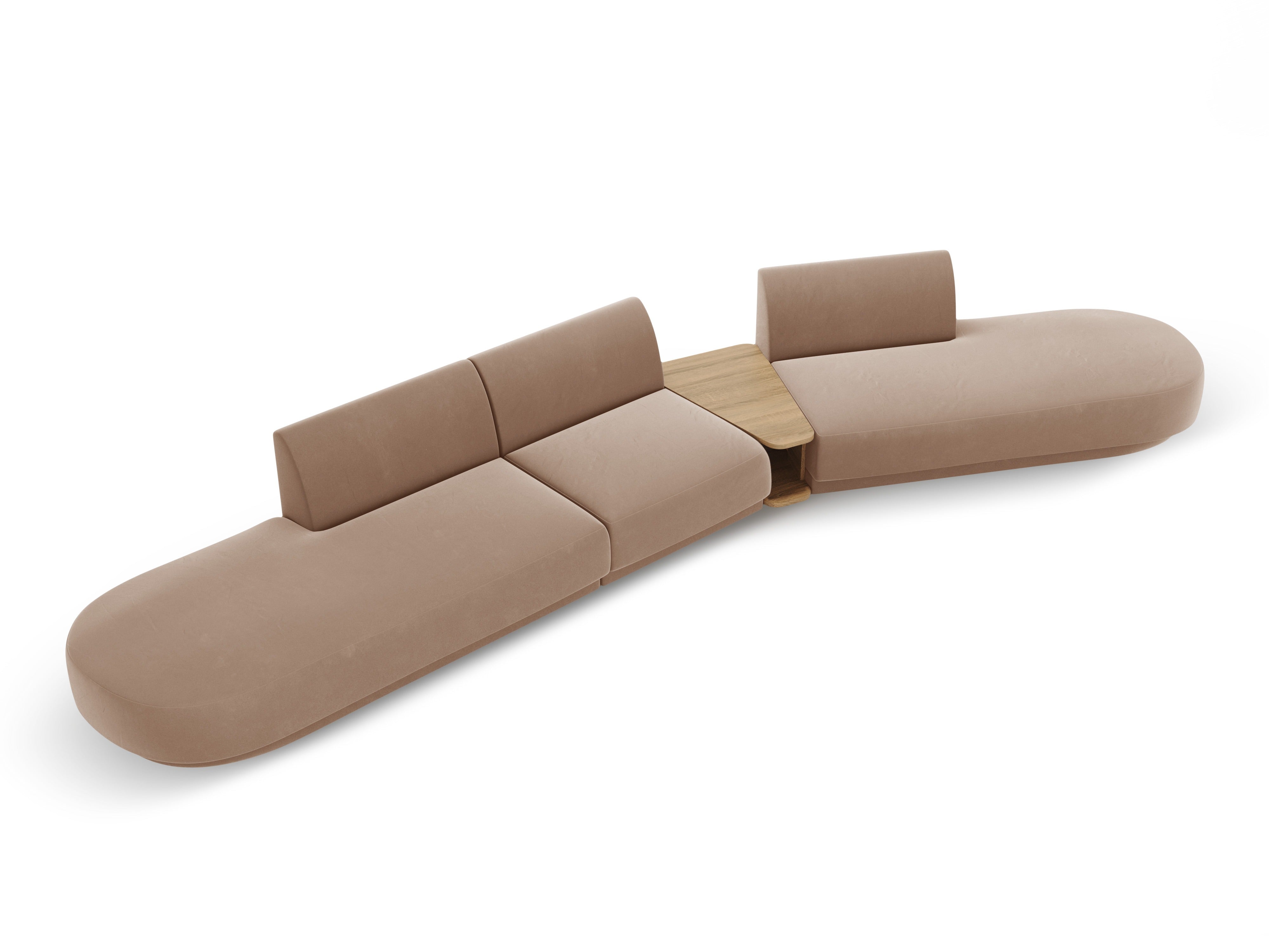 Right-facing modular sofa with table, 5-seater, velvet MILEY cappuccino