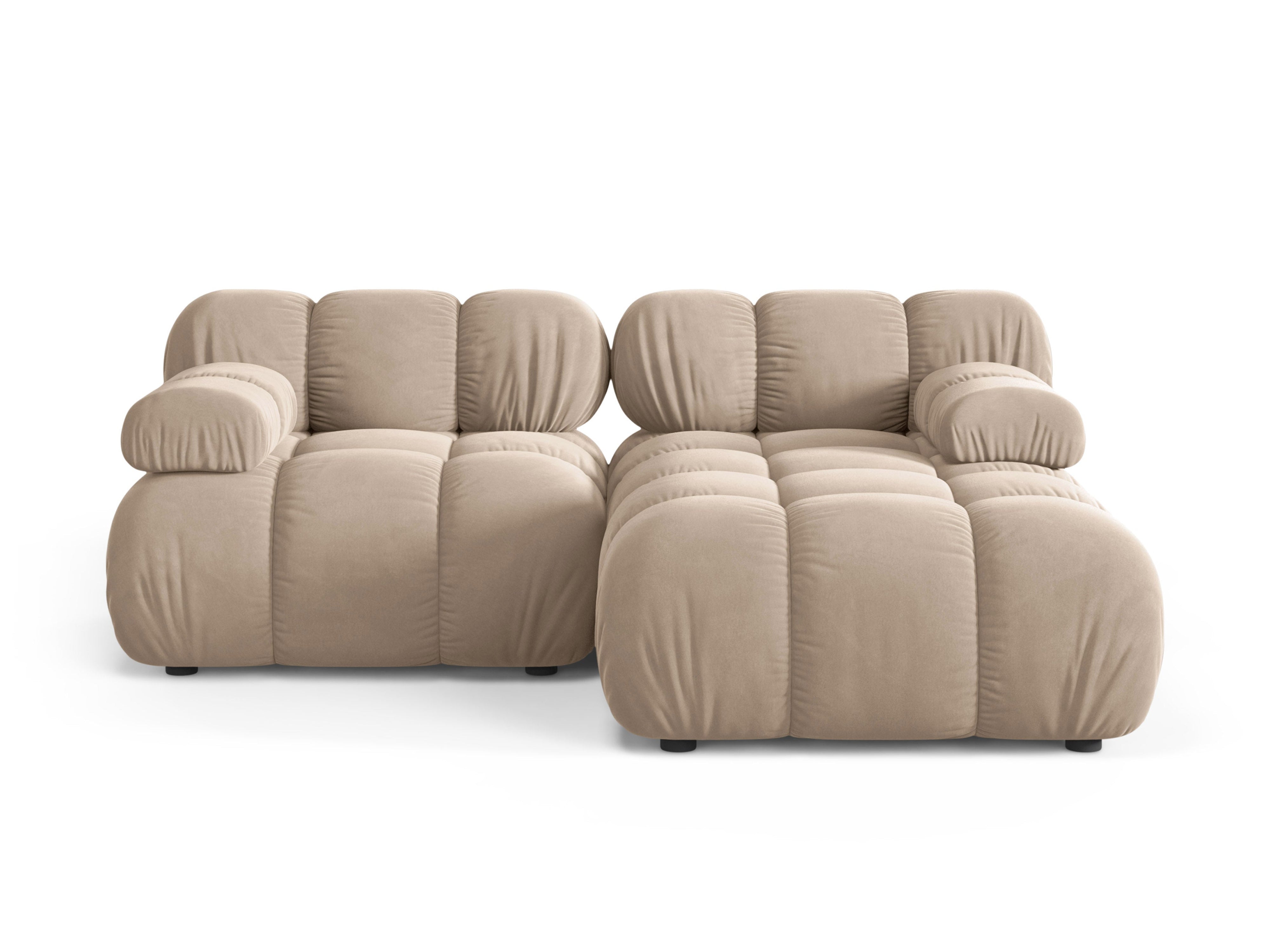 Beige velours 2-zits rechts hoekbank BELLIS