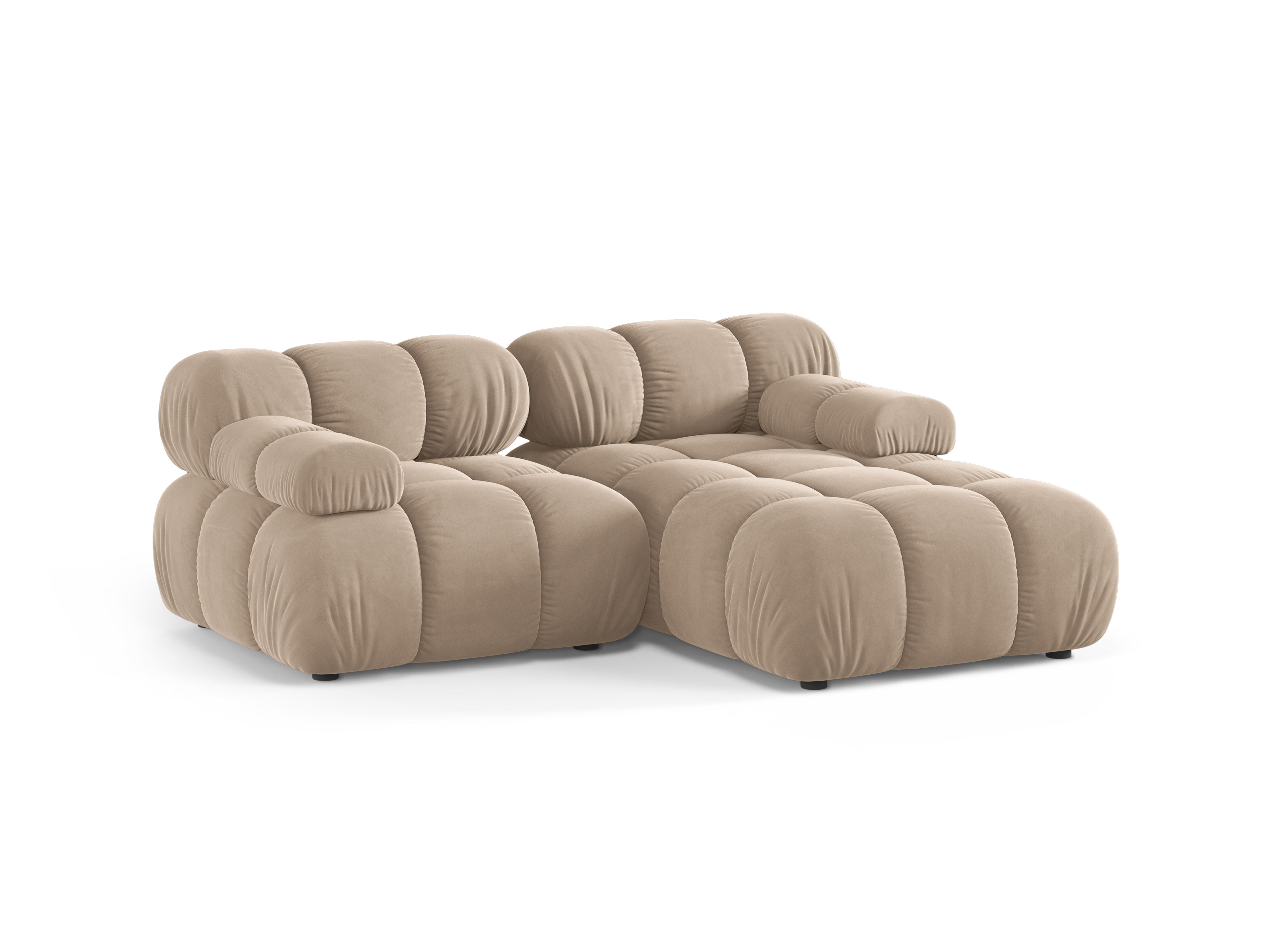 Beige velours 2-zits rechts hoekbank BELLIS